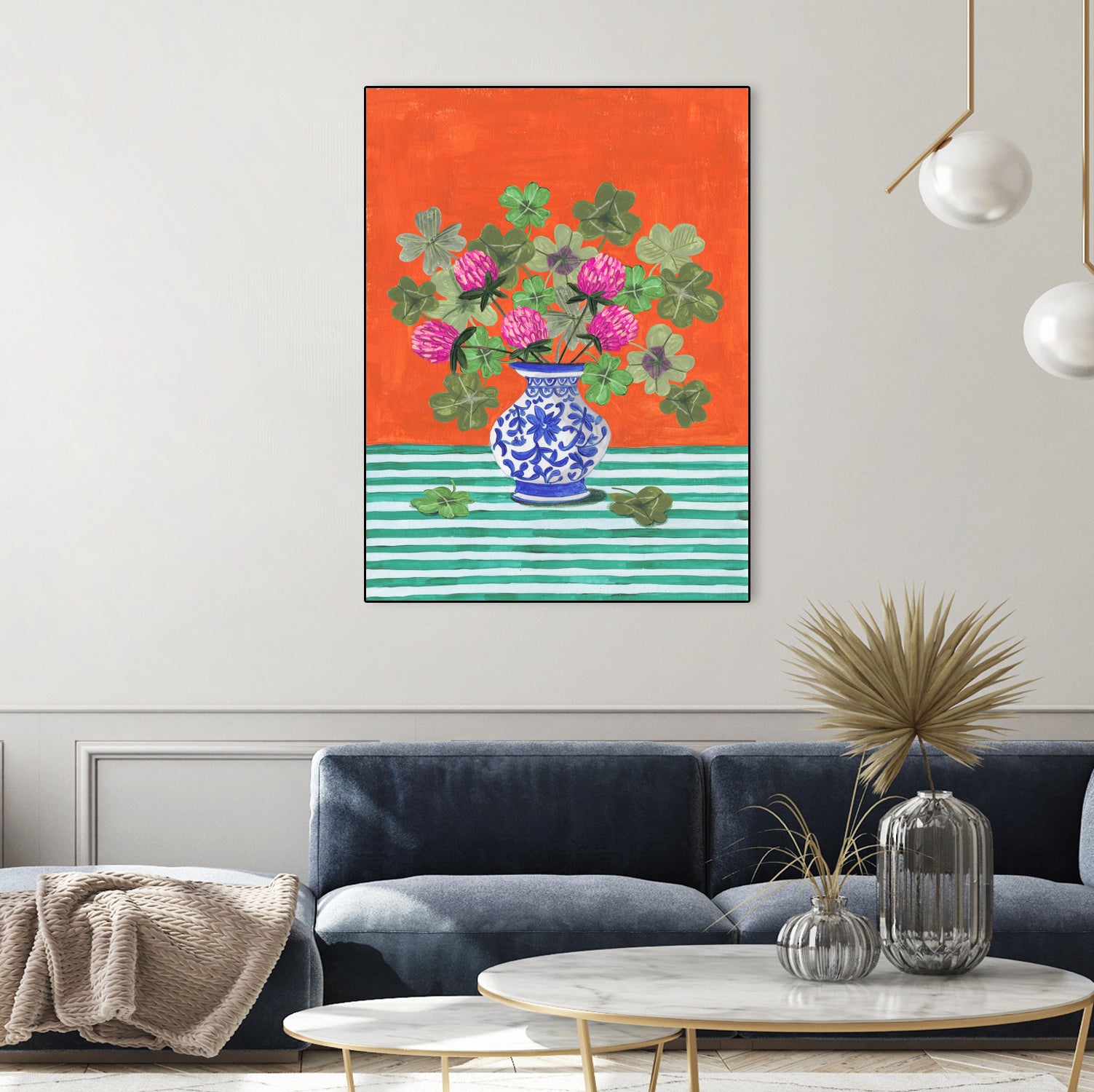 Clovers and Pink Blossoms by Caroline Bonne Muller on GIANT ART - clover bouquet  clover bouquet