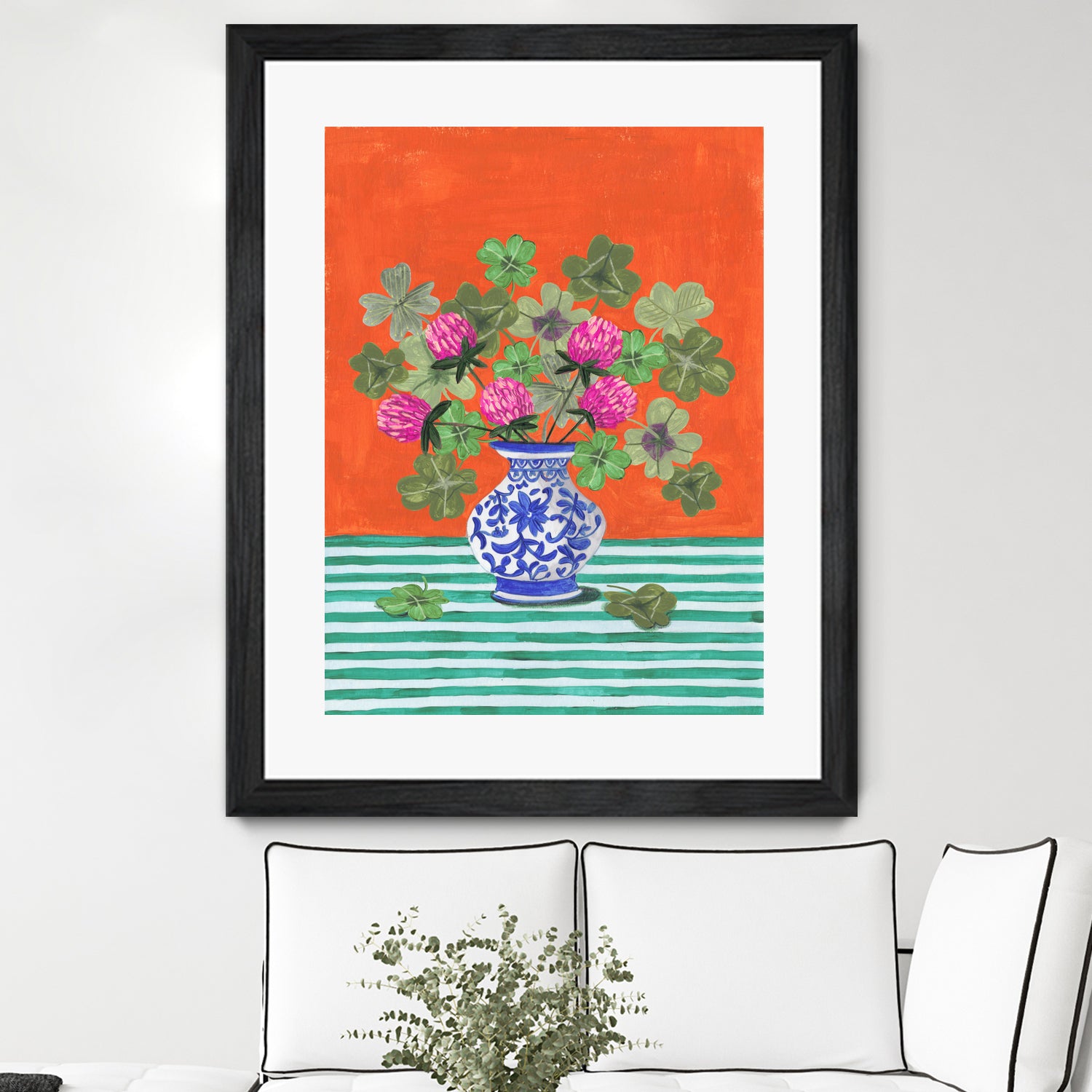 Clovers and Pink Blossoms by Caroline Bonne Muller on GIANT ART - clover bouquet  clover bouquet