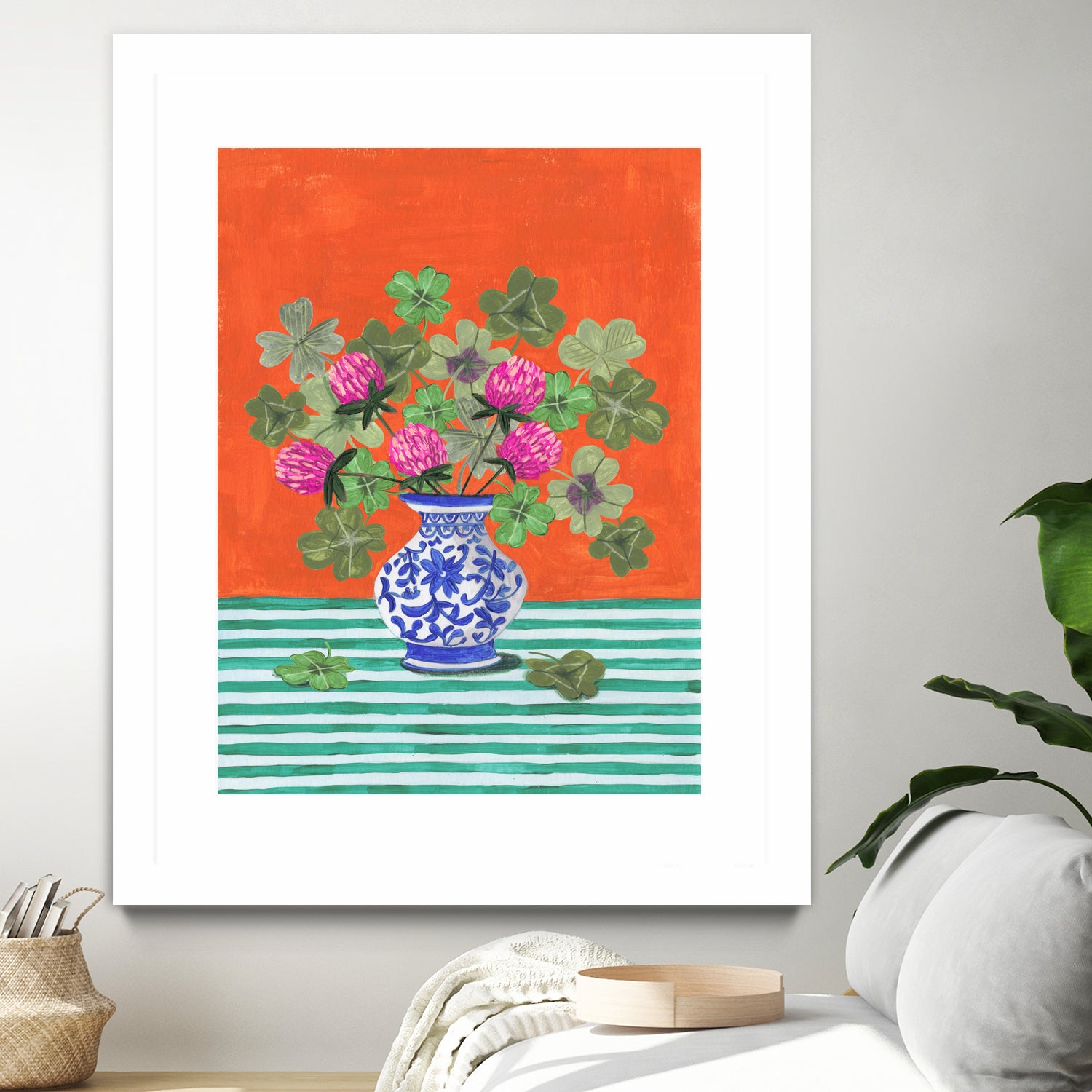 Clovers and Pink Blossoms by Caroline Bonne Muller on GIANT ART - clover bouquet  clover bouquet