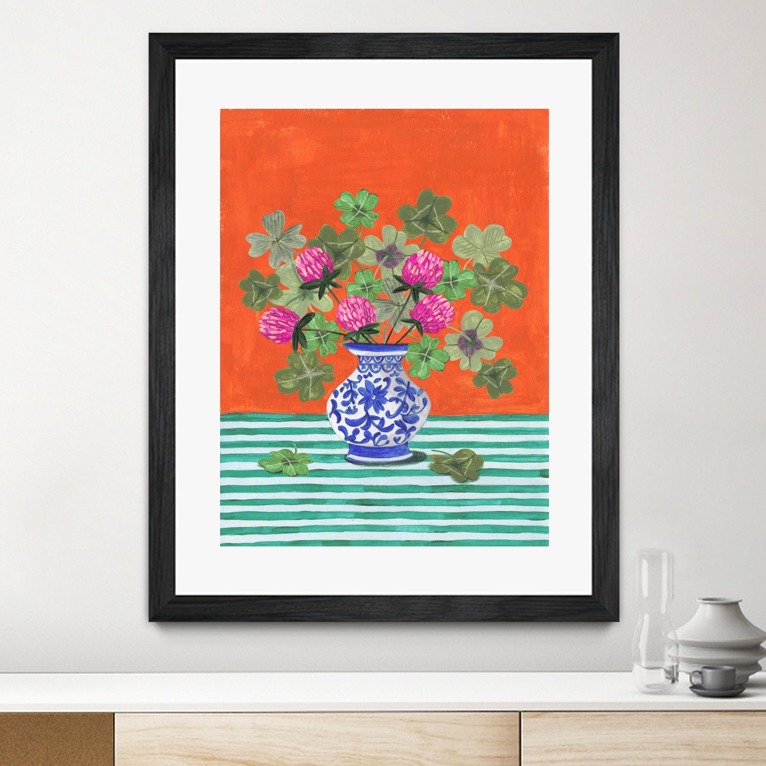 Clovers and Pink Blossoms by Caroline Bonne Muller on GIANT ART - clover bouquet  clover bouquet
