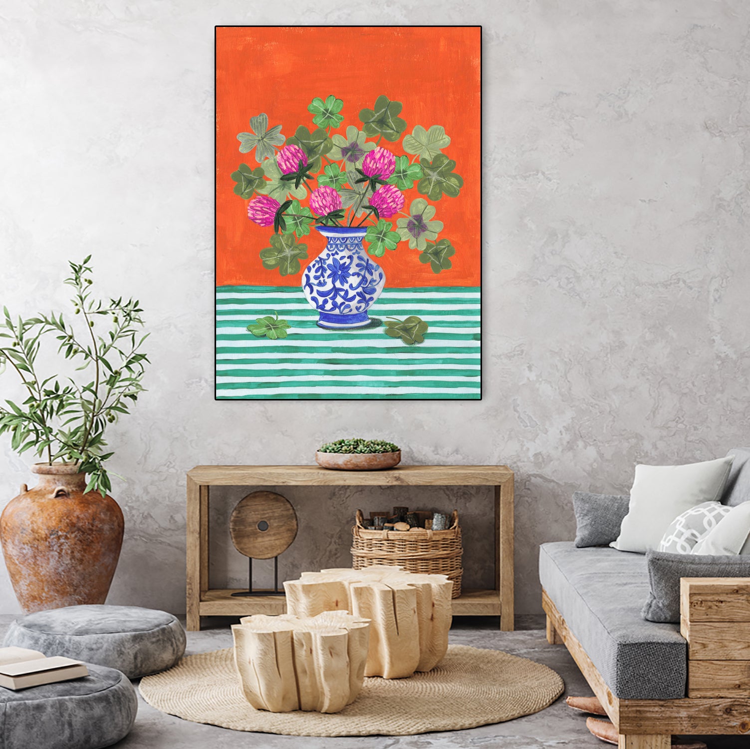 Clovers and Pink Blossoms by Caroline Bonne Muller on GIANT ART - clover bouquet  clover bouquet