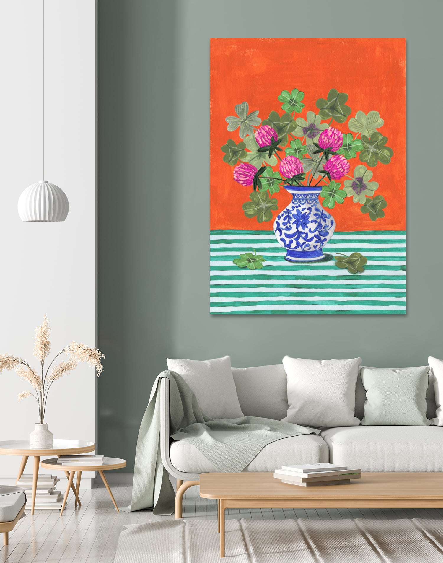 Clovers and Pink Blossoms by Caroline Bonne Muller on GIANT ART - clover bouquet  clover bouquet