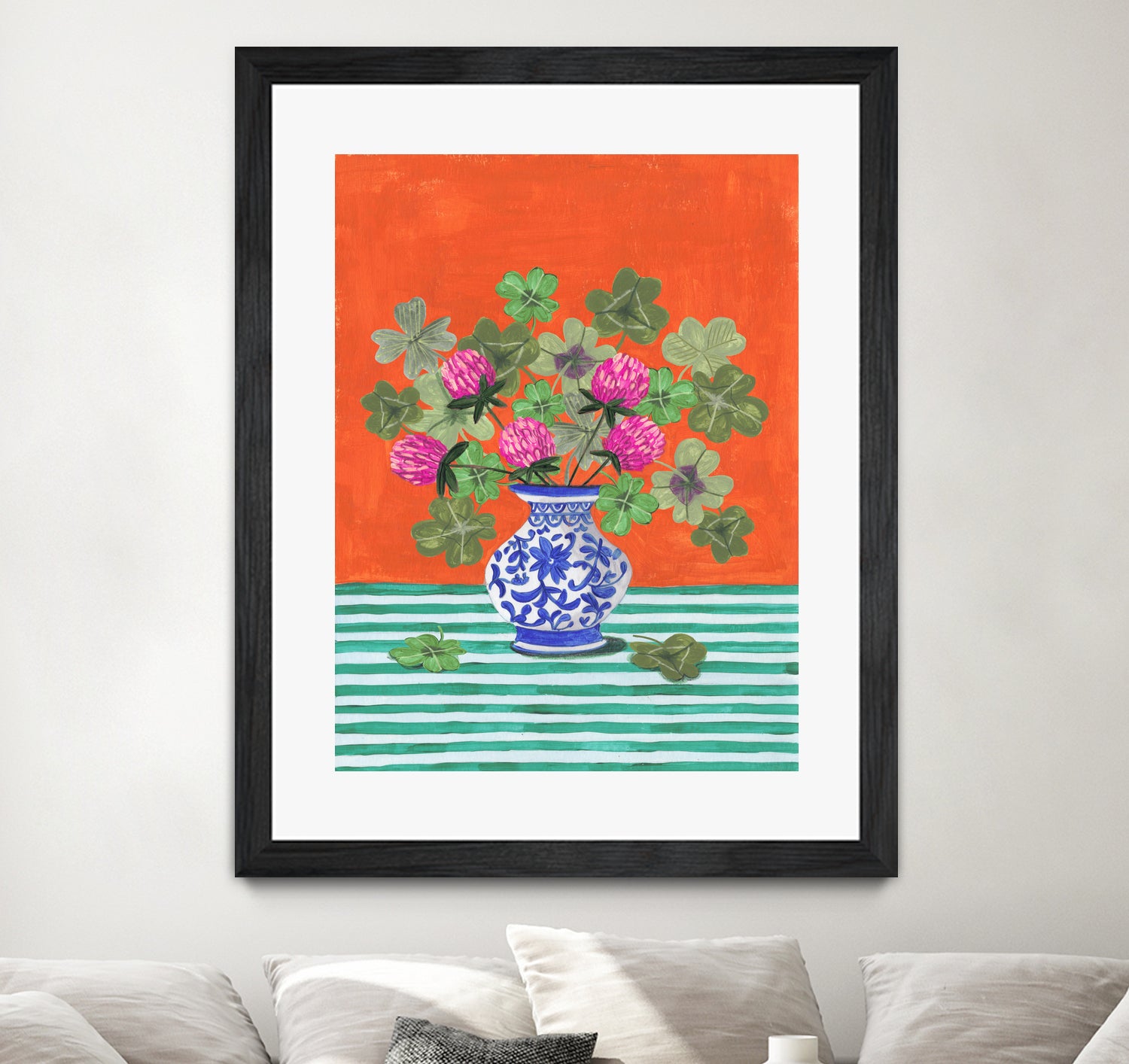 Clovers and Pink Blossoms by Caroline Bonne Muller on GIANT ART - clover bouquet  clover bouquet