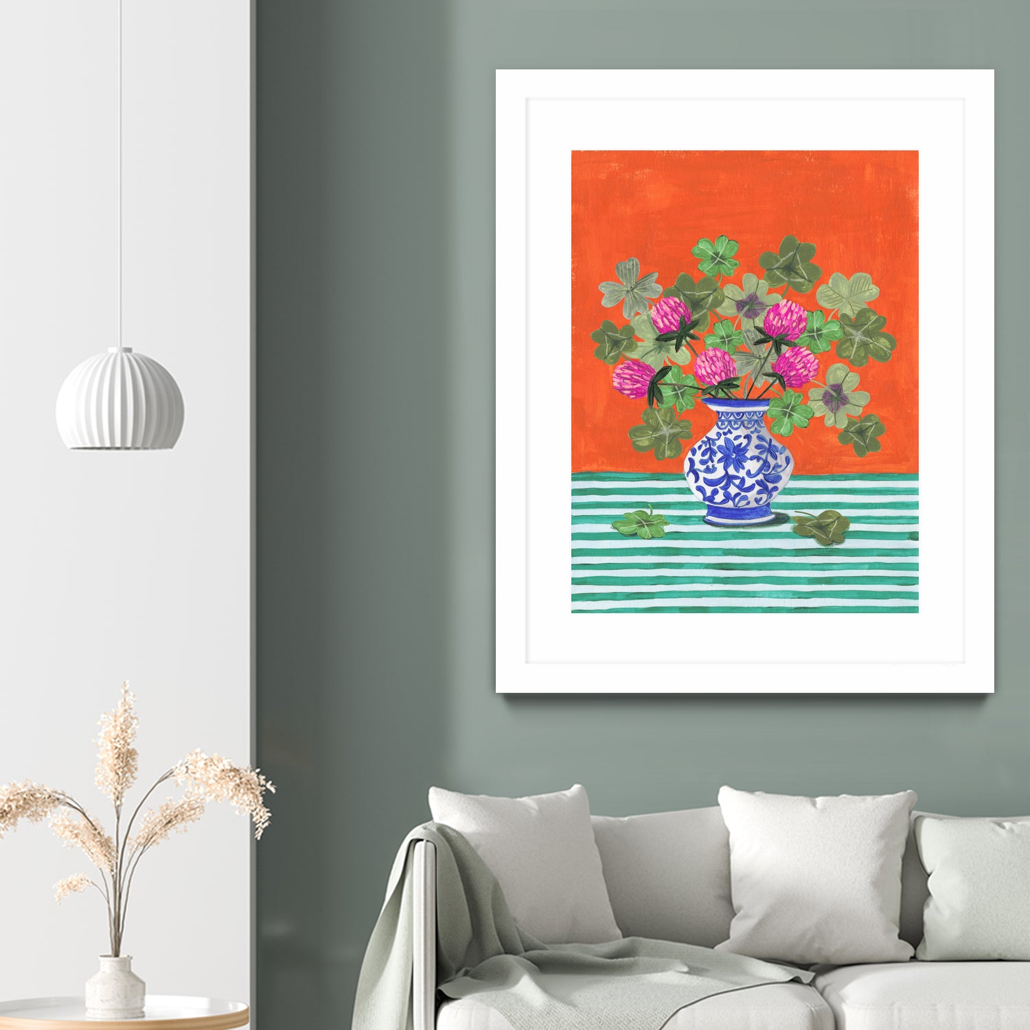 Clovers and Pink Blossoms by Caroline Bonne Muller on GIANT ART - clover bouquet  clover bouquet