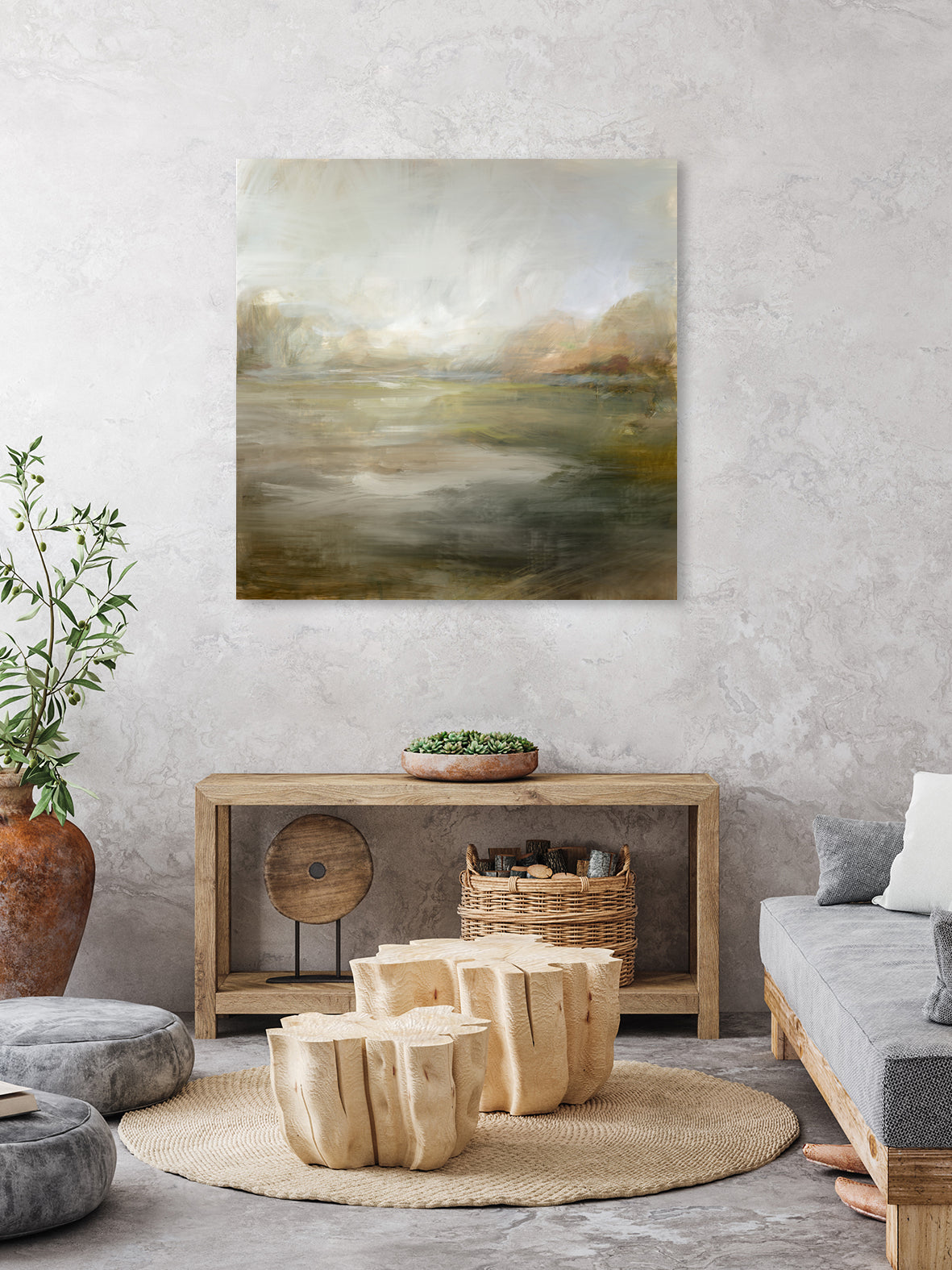 A Tranquil Misty Lake by Julia Cheney on GIANT ART - abstract landscape painting nature and landscapes abstract landscape painting