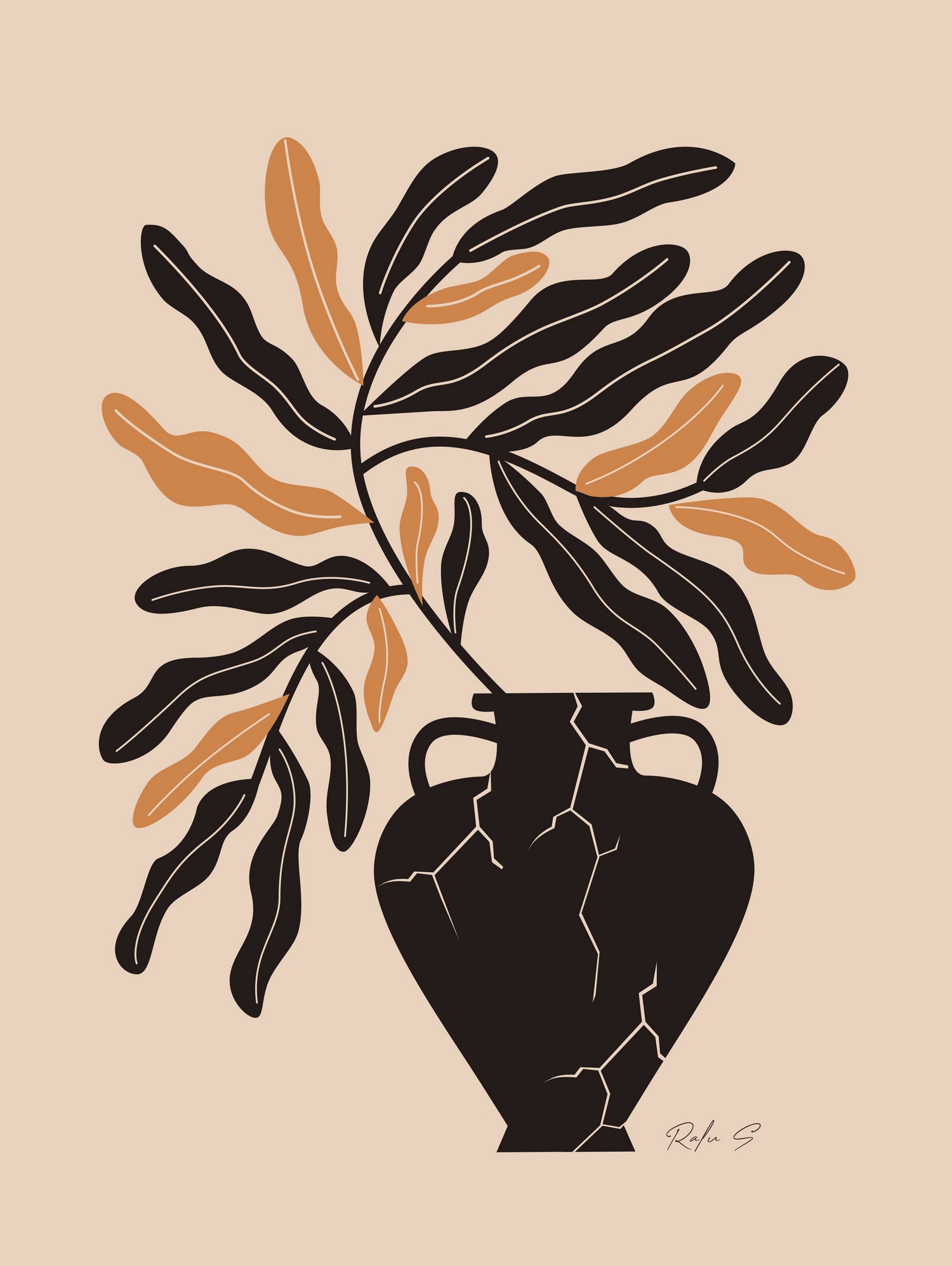 Gentle Life In A Broken Vase by Ralu S on GIANT ART - flowers and plants mid-century modern art