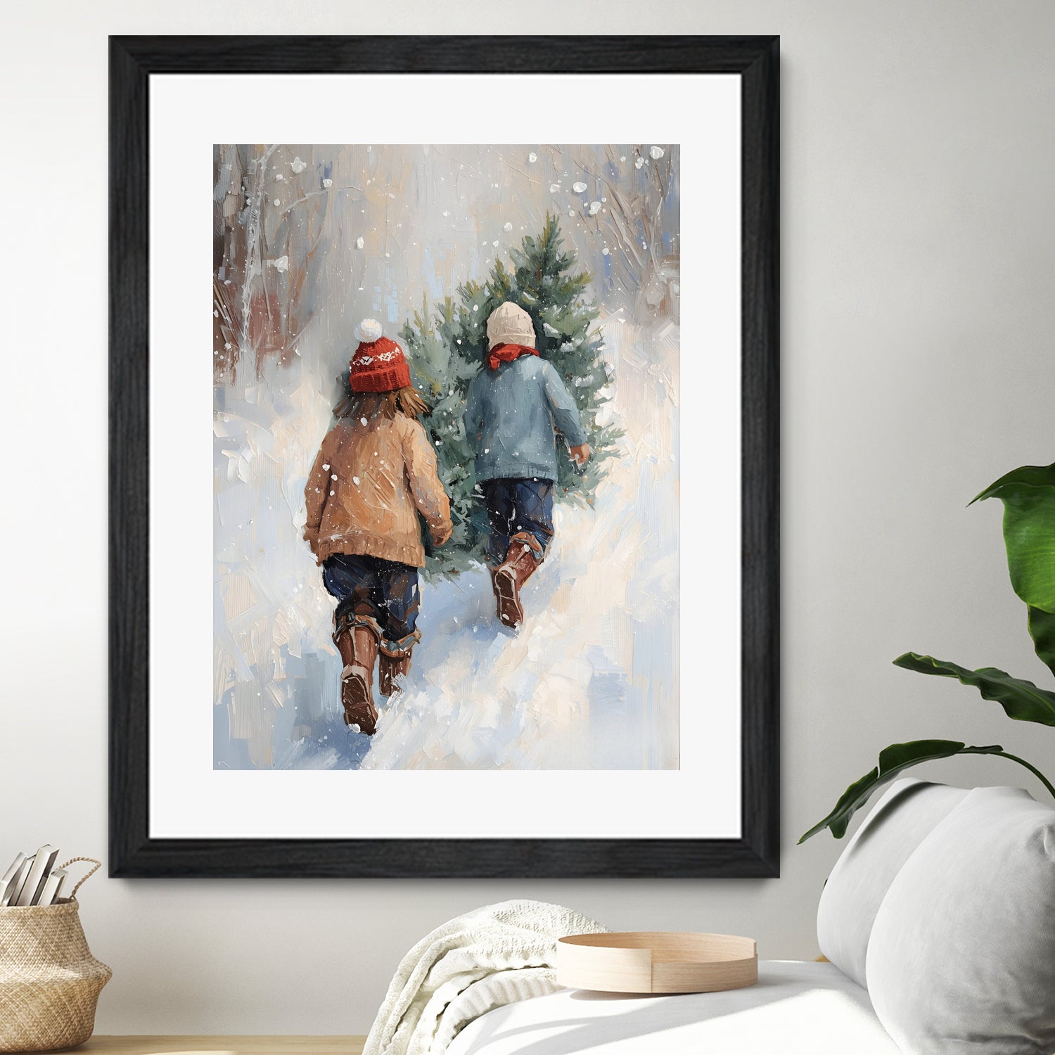 Kinder tragen Tanne im SchneegestApber by Ohkimiko on GIANT ART - kids kinder im schnee