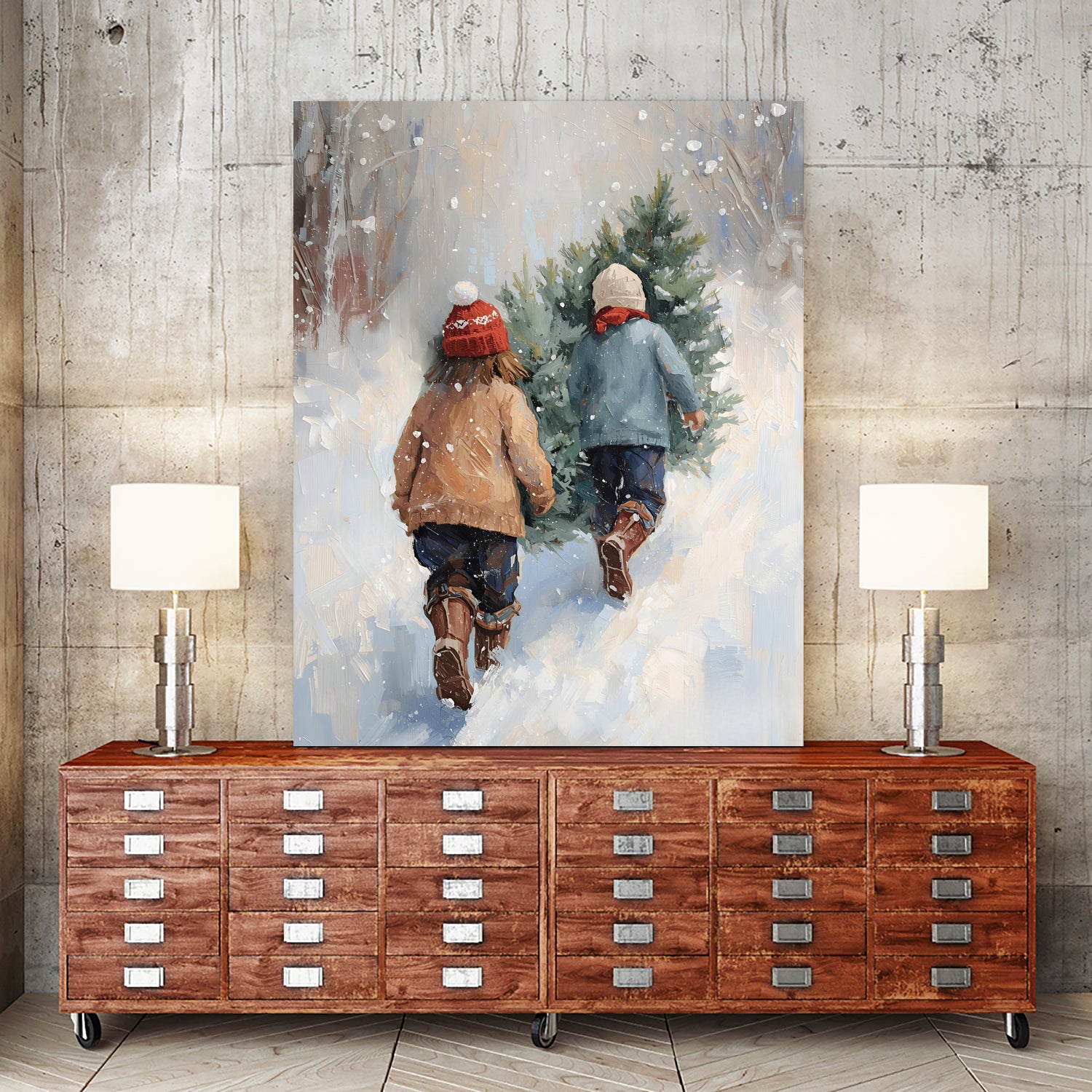 Kinder tragen Tanne im SchneegestApber by Ohkimiko on GIANT ART - kids kinder im schnee