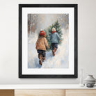 Kinder tragen Tanne im SchneegestApber by Ohkimiko on GIANT ART - kids kinder im schnee