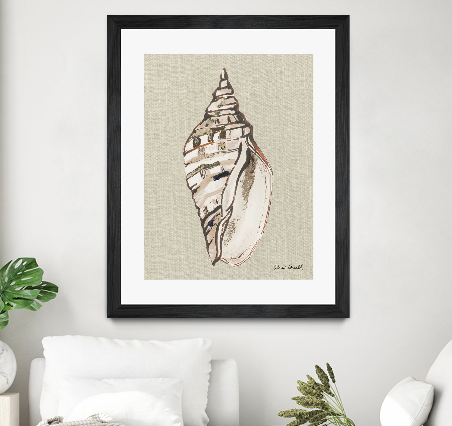 Shell on Burlap II by Lanie  Loreth on GIANT ART - coastal shell