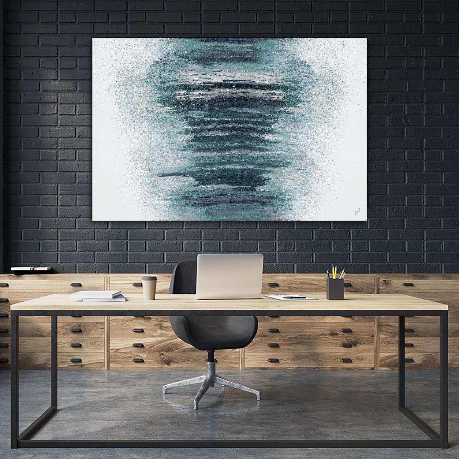 Teal with Silver Woods on White by Roberto Gonzalez on GIANT ART - abstract teal