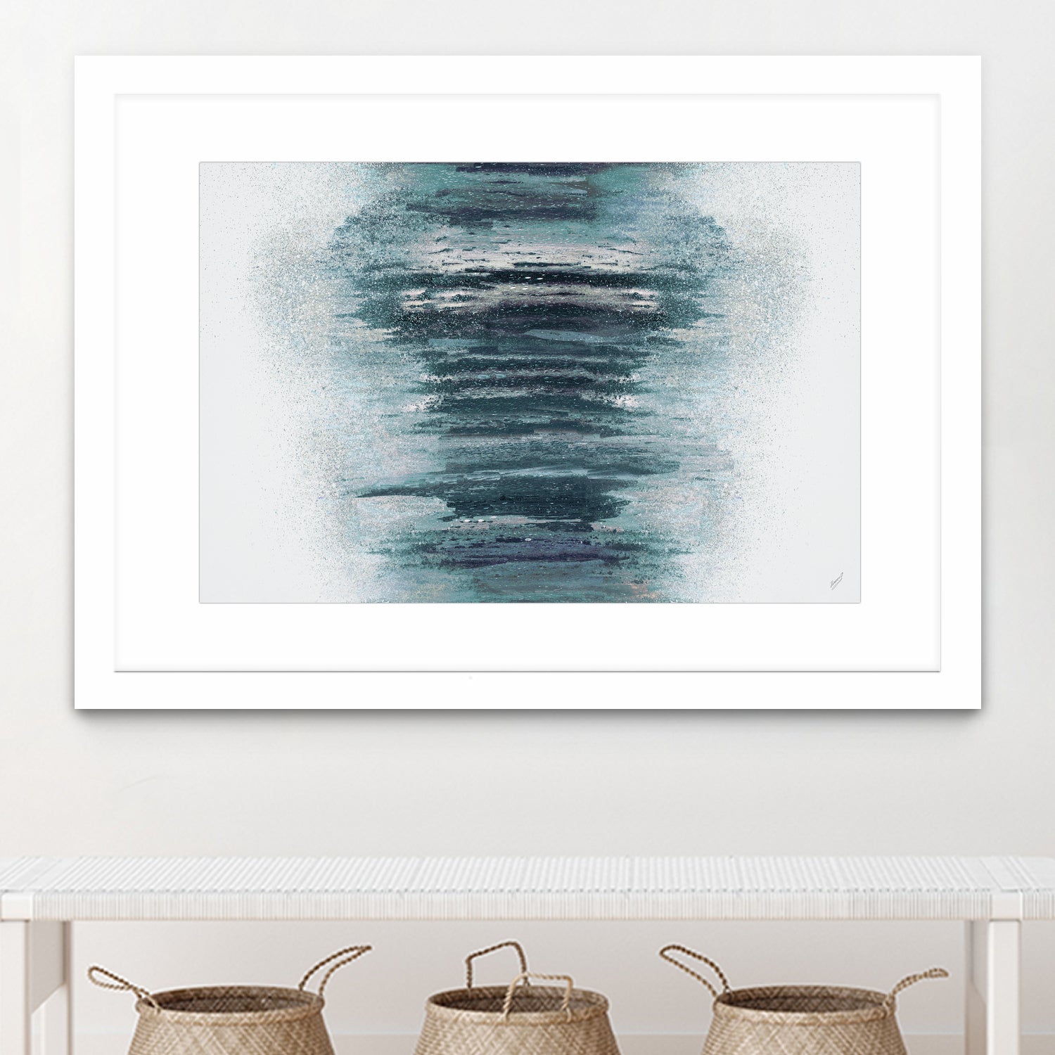 Teal with Silver Woods on White by Roberto Gonzalez on GIANT ART - abstract teal