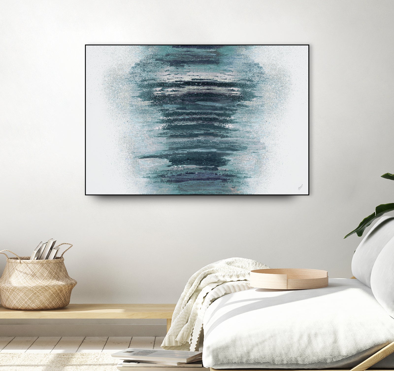 Teal with Silver Woods on White by Roberto Gonzalez on GIANT ART - abstract teal