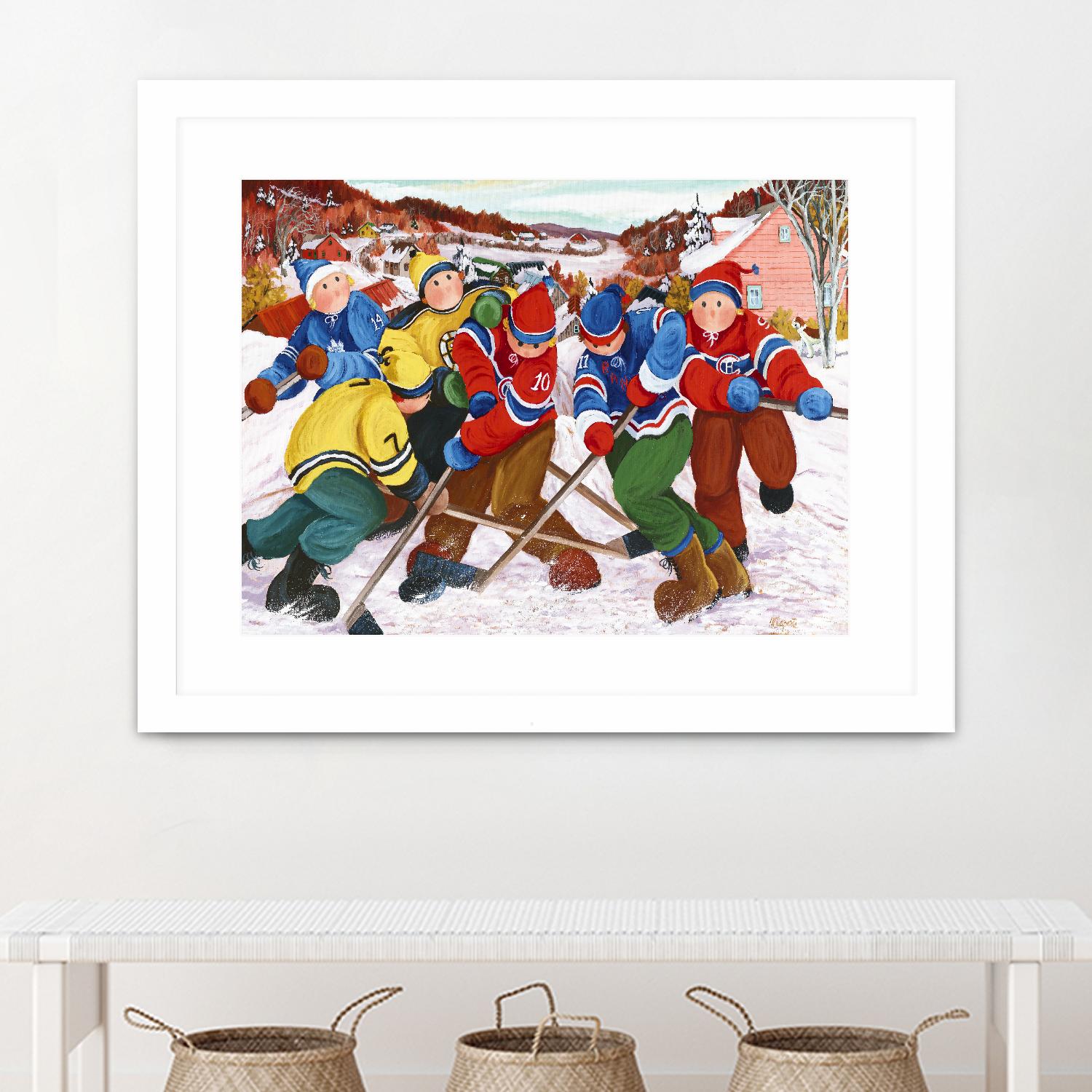 Partie de hockey by Nicole Laporte on GIANT ART - yellow winter scenes