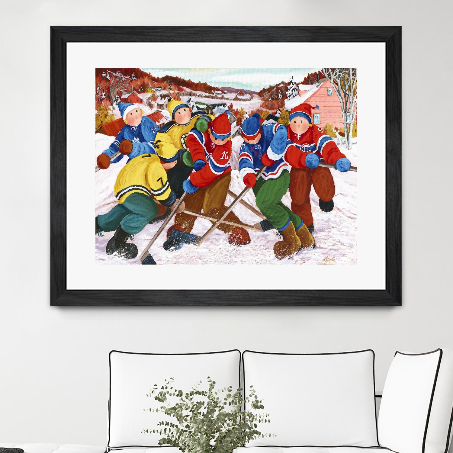 Partie de hockey by Nicole Laporte on GIANT ART - yellow winter scenes