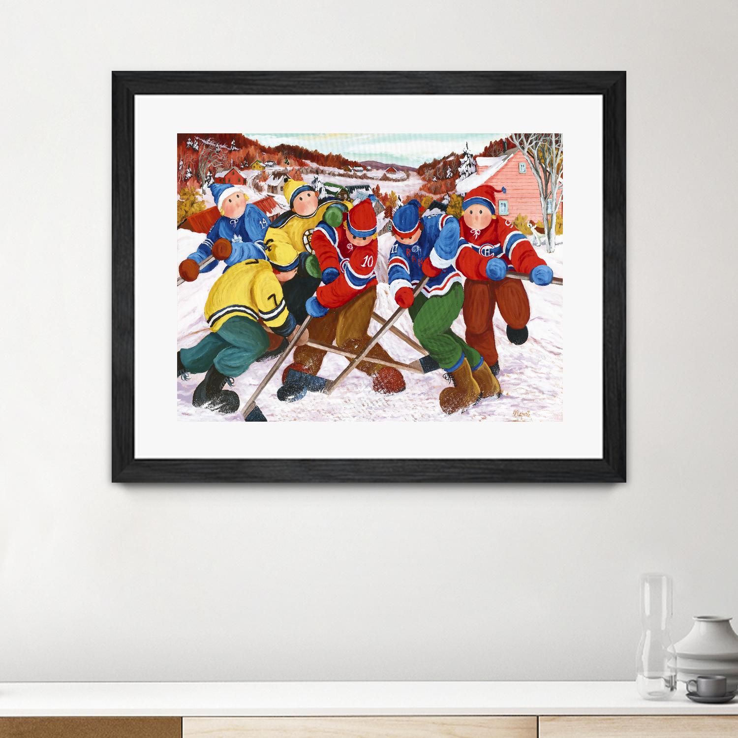 Partie de hockey by Nicole Laporte on GIANT ART - yellow winter scenes