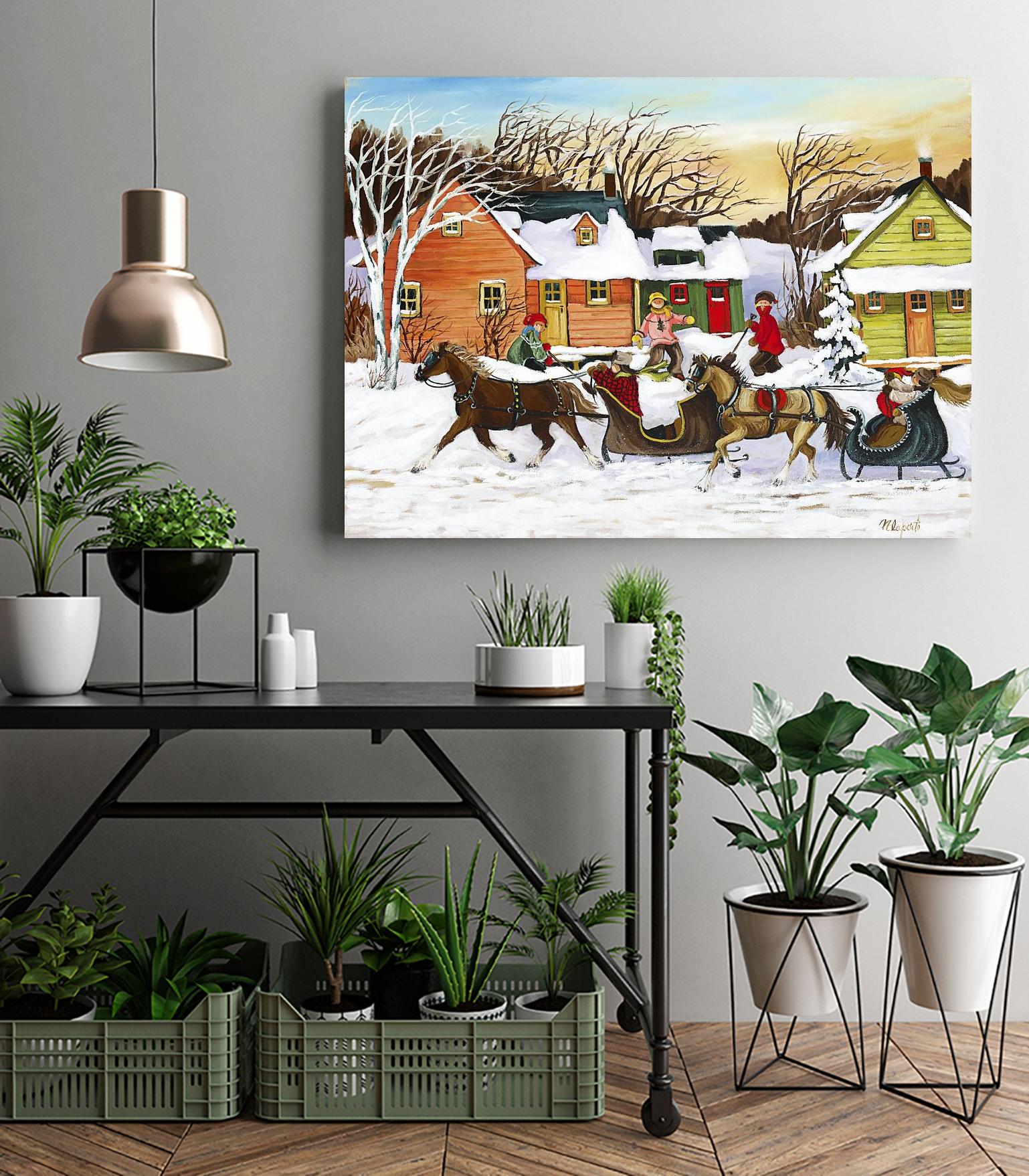 Premier arrivé by Nicole Laporte on GIANT ART - red winter scenes quebec artists