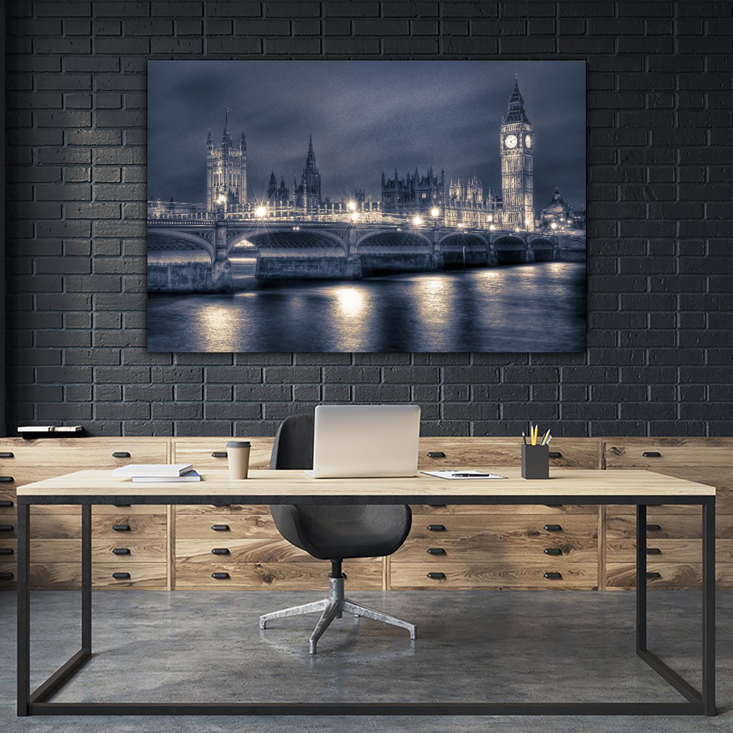 Night time at the Houses of Parliament by Nick Jackson on GIANT ART - blue city scene