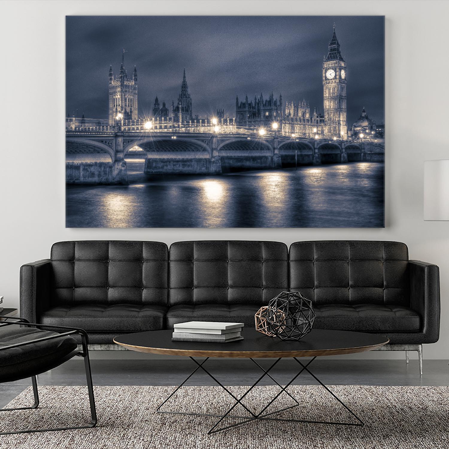 Night time at the Houses of Parliament by Nick Jackson on GIANT ART - blue city scene