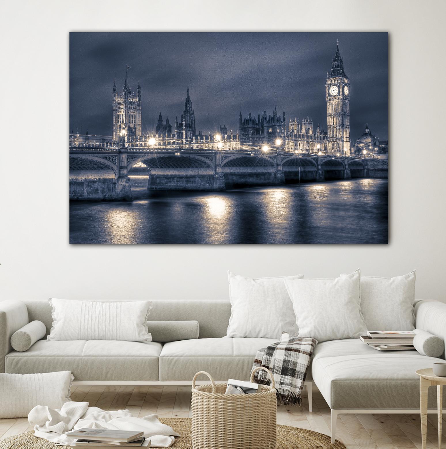 Night time at the Houses of Parliament by Nick Jackson on GIANT ART - blue city scene