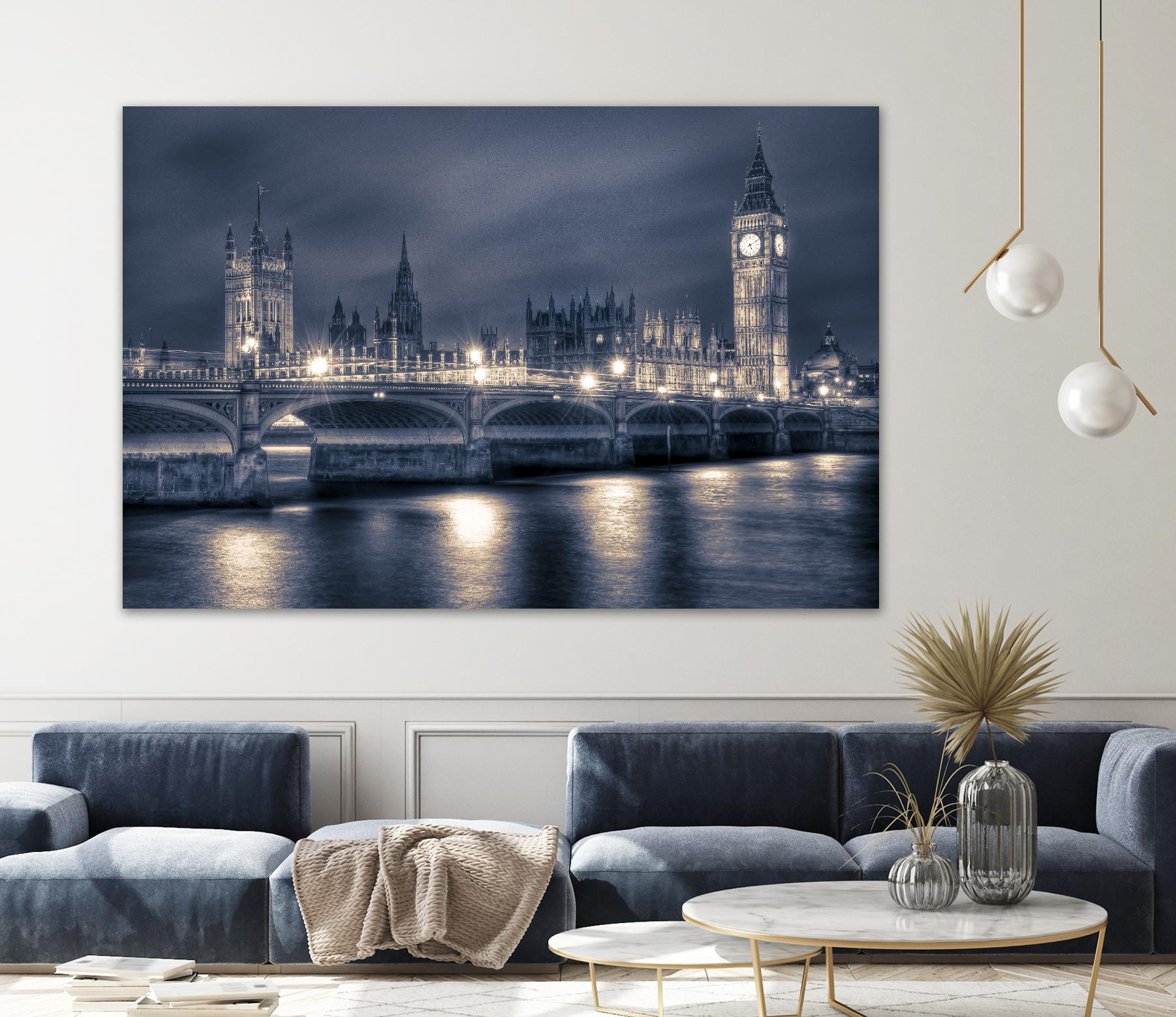 Night time at the Houses of Parliament by Nick Jackson on GIANT ART - blue city scene