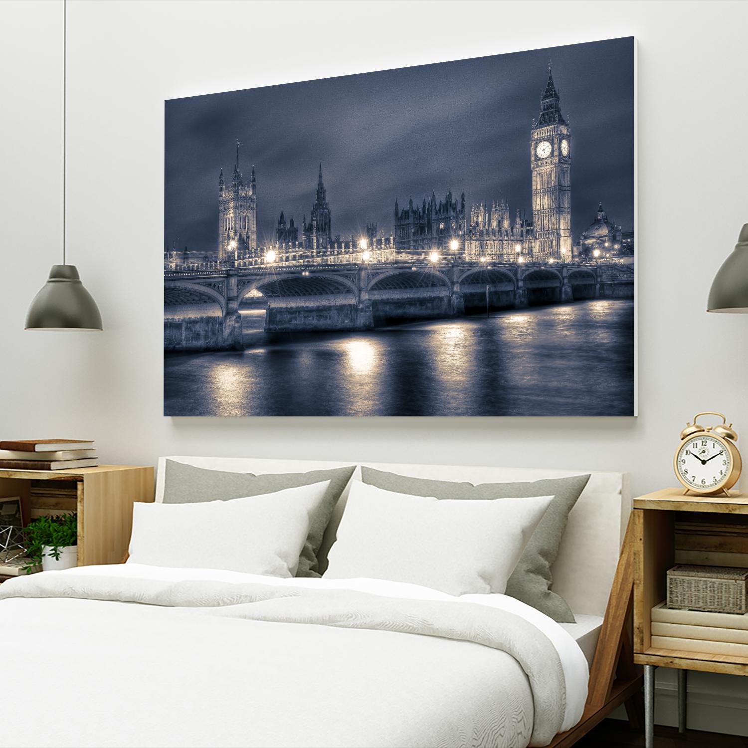 Night time at the Houses of Parliament by Nick Jackson on GIANT ART - blue city scene