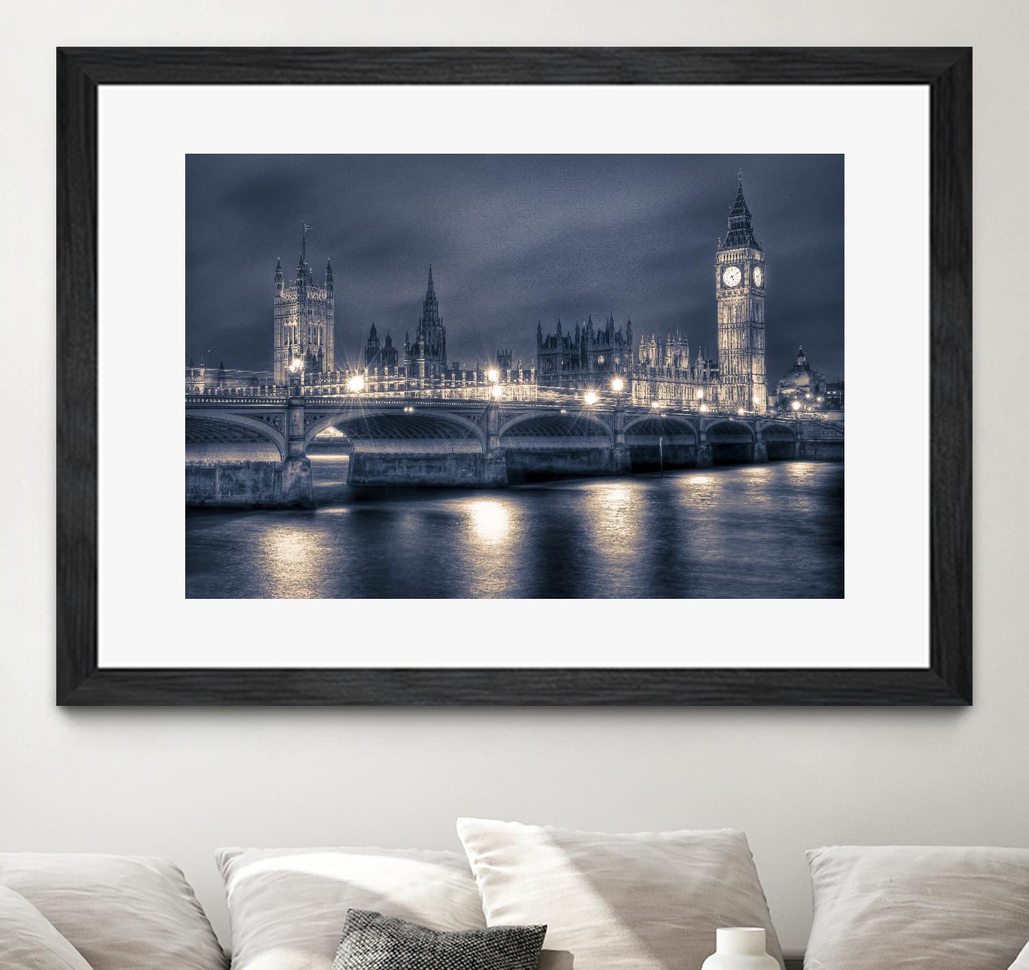 Night time at the Houses of Parliament by Nick Jackson on GIANT ART - blue city scene