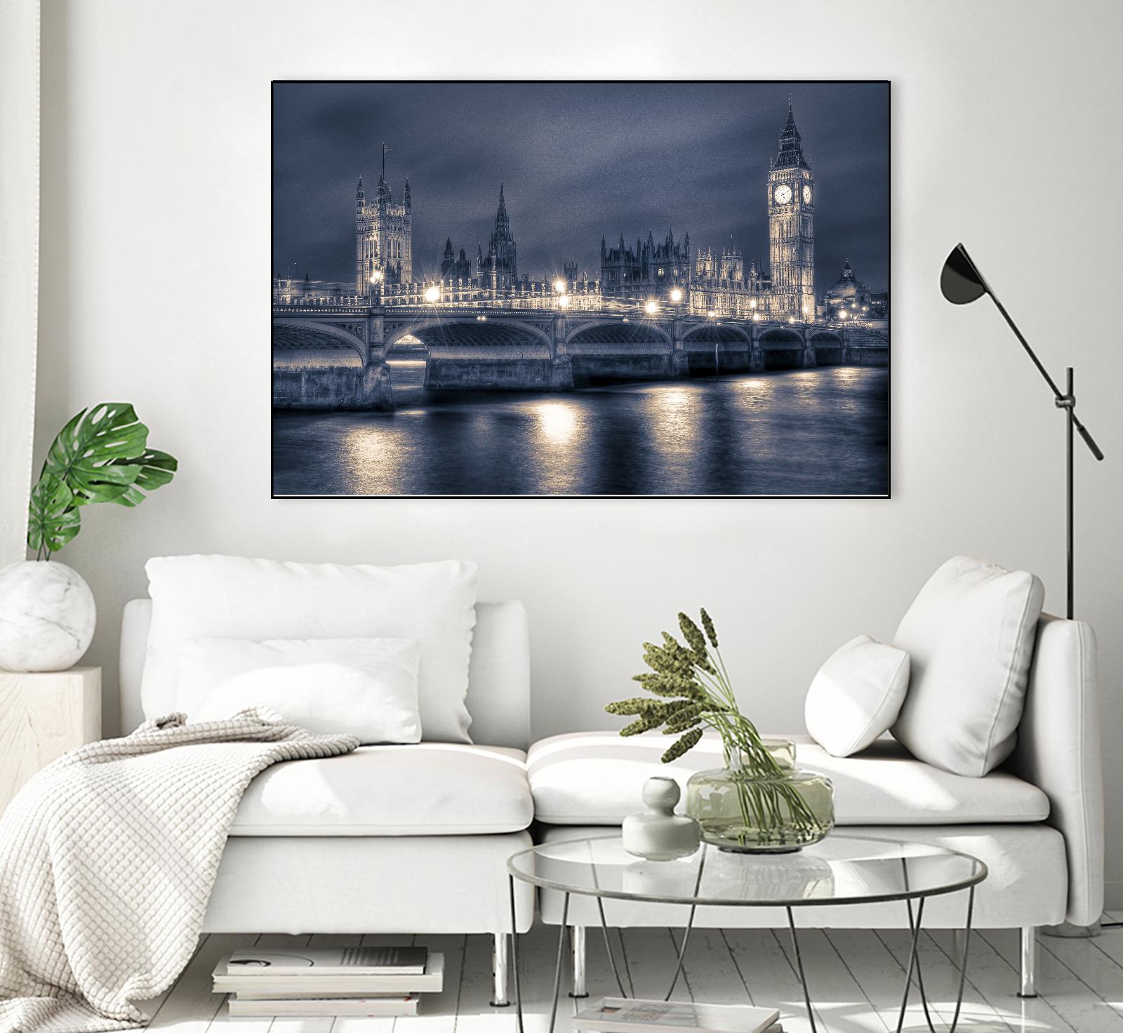Night time at the Houses of Parliament by Nick Jackson on GIANT ART - blue city scene