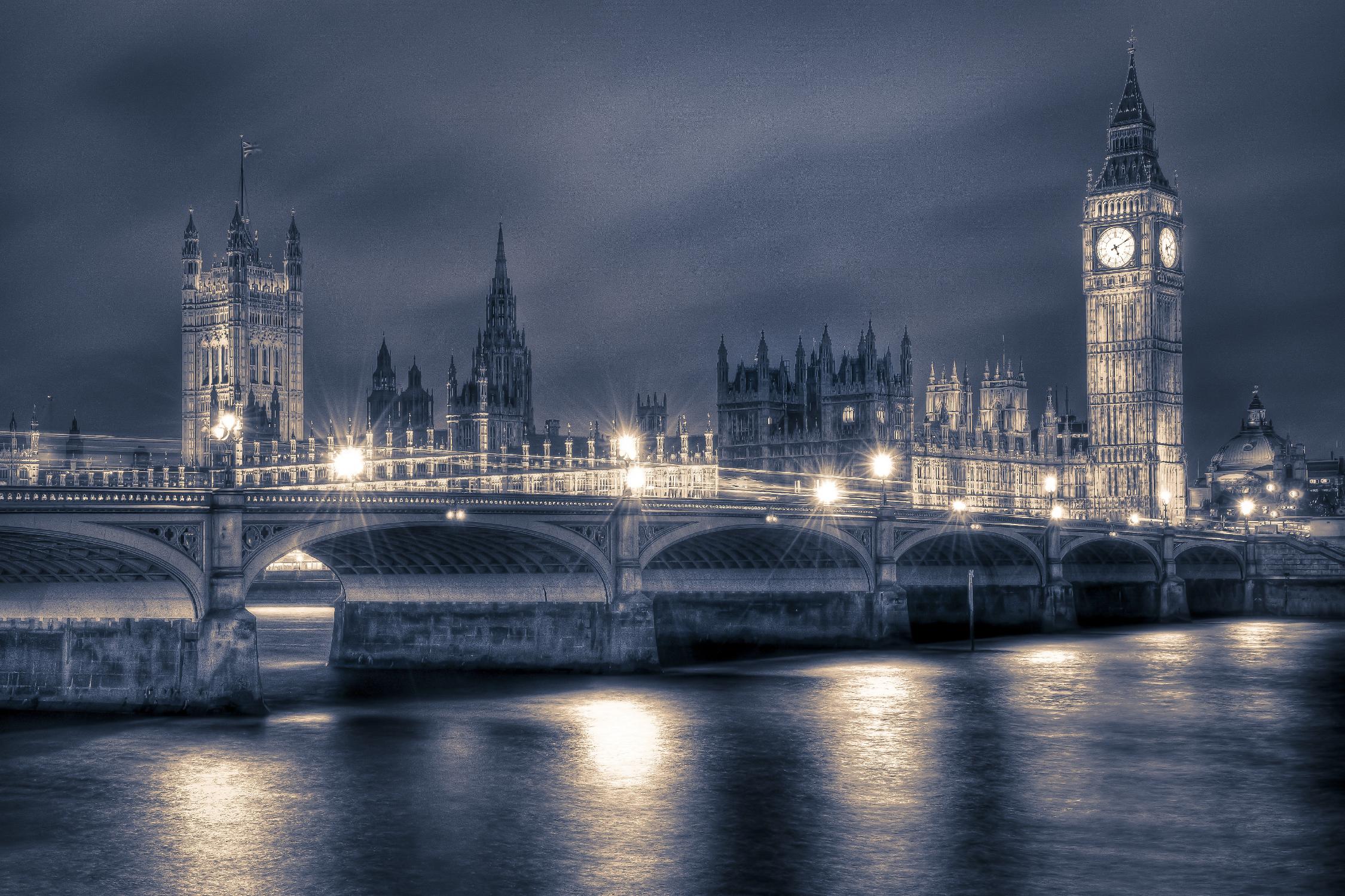 Night time at the Houses of Parliament by Nick Jackson on GIANT ART - blue city scene