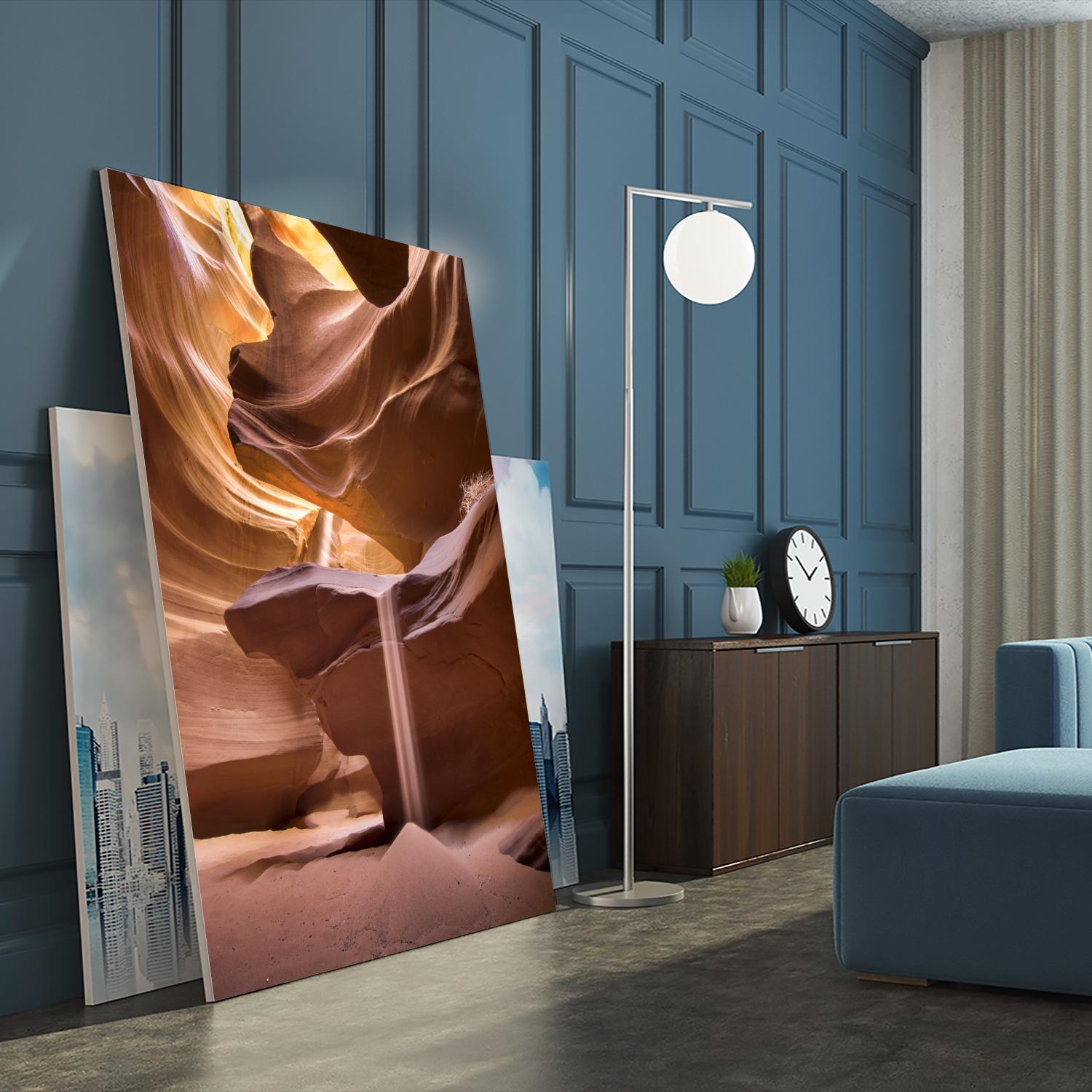 Sand pours through Antelope Canyon by Nick Jackson on GIANT ART - yellow landscape