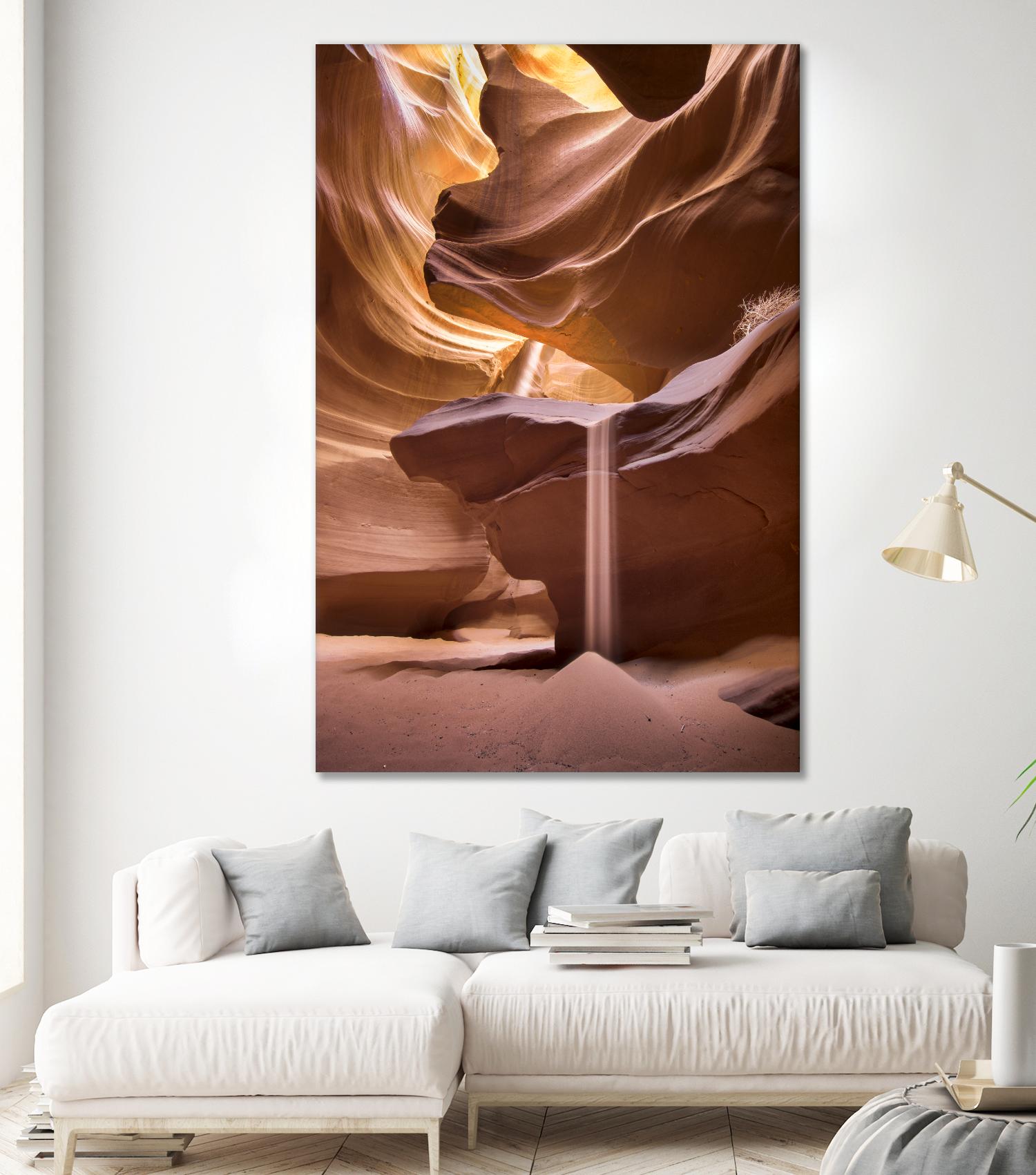 Sand pours through Antelope Canyon by Nick Jackson on GIANT ART - yellow landscape