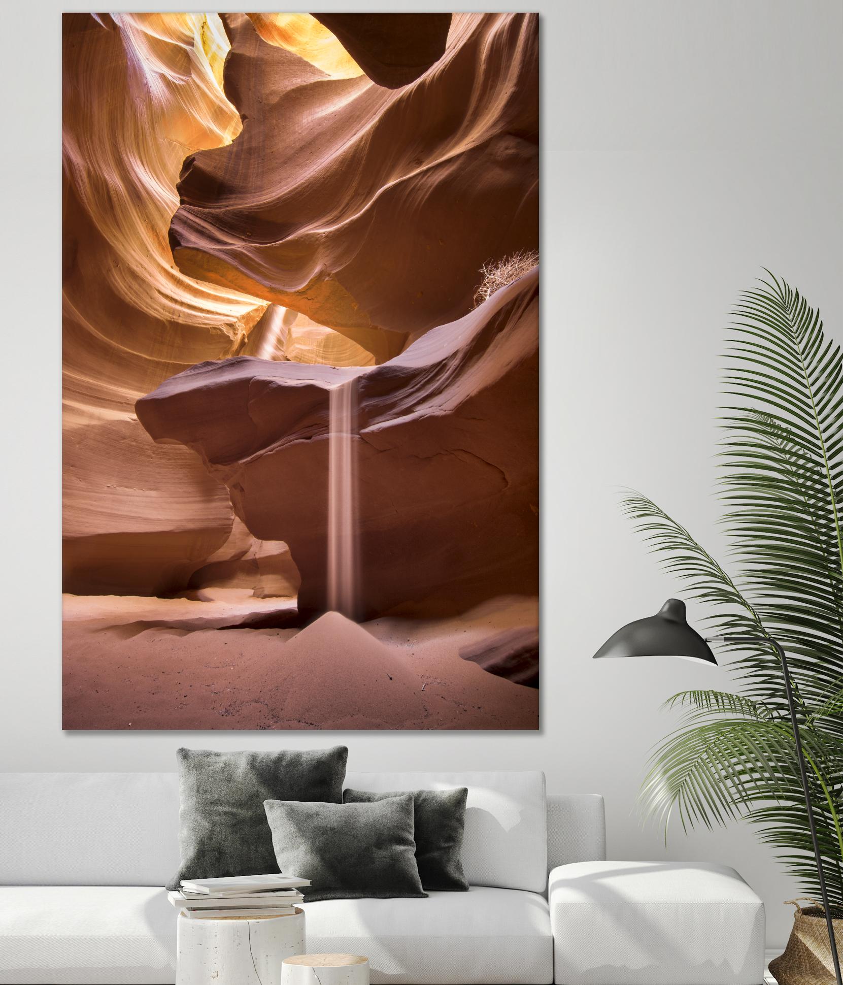 Sand pours through Antelope Canyon by Nick Jackson on GIANT ART - yellow landscape