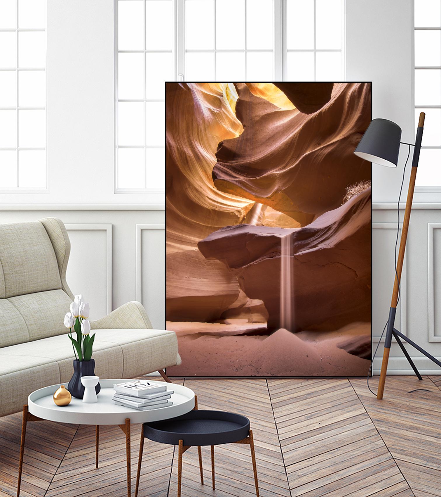 Sand pours through Antelope Canyon by Nick Jackson on GIANT ART - yellow landscape