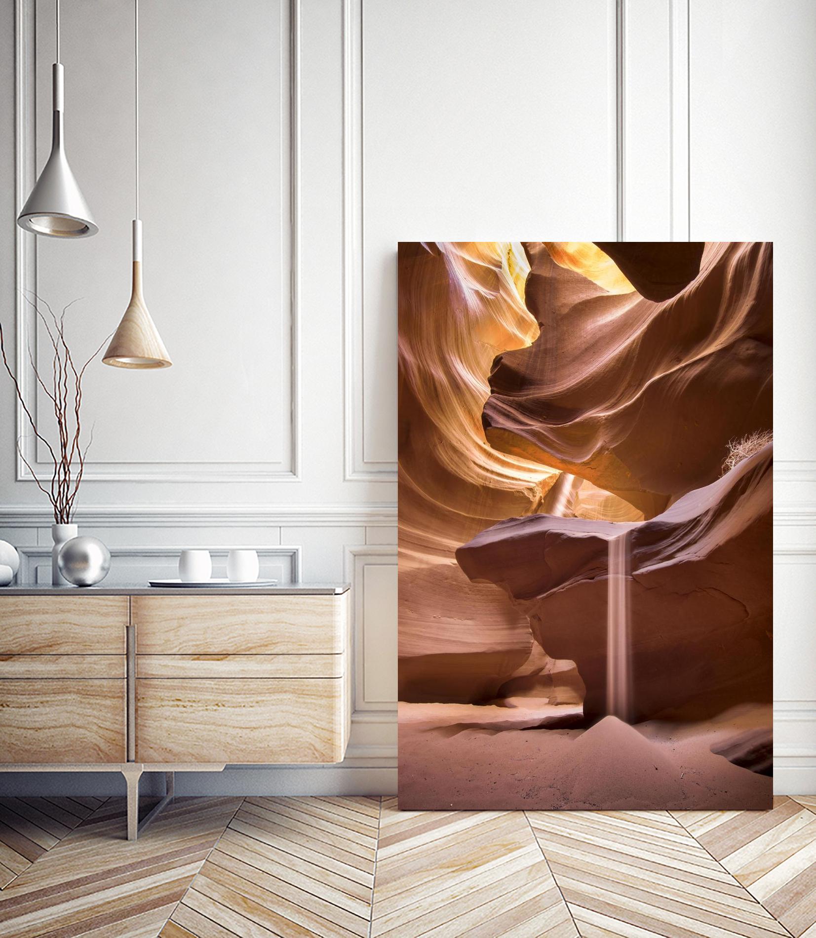 Sand pours through Antelope Canyon by Nick Jackson on GIANT ART - yellow landscape