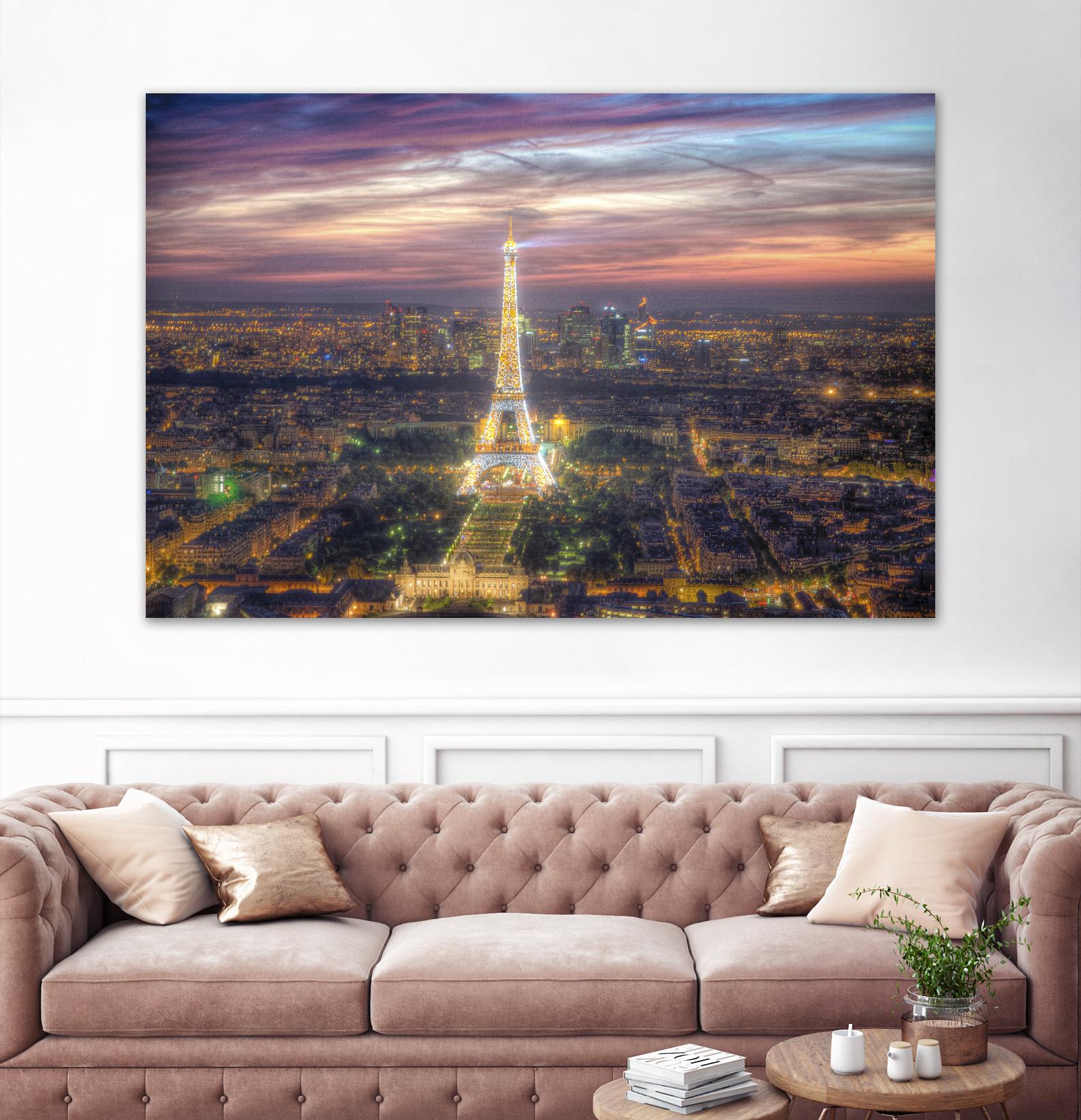 The sparkling lights of the Eiffel Tower by Nick Jackson on GIANT ART - pink city scene