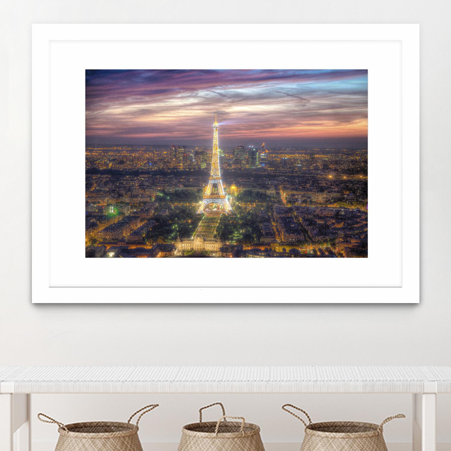 The sparkling lights of the Eiffel Tower by Nick Jackson on GIANT ART - pink city scene