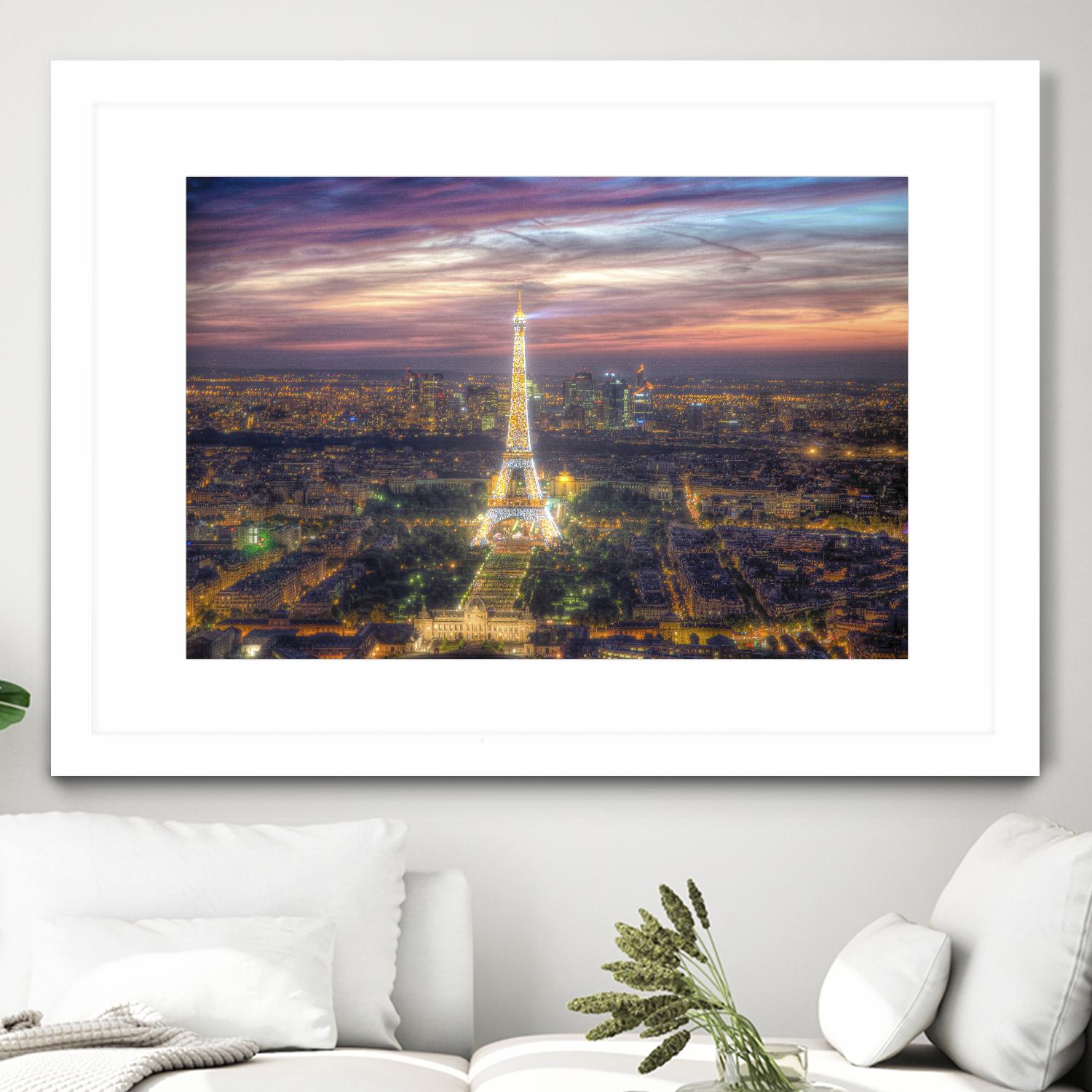 The sparkling lights of the Eiffel Tower by Nick Jackson on GIANT ART - pink city scene