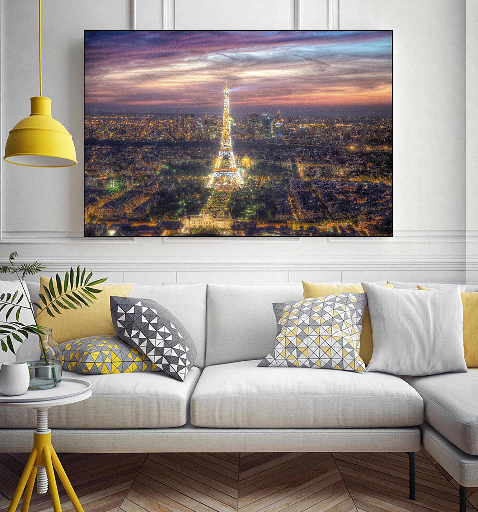 The sparkling lights of the Eiffel Tower by Nick Jackson on GIANT ART - pink city scene