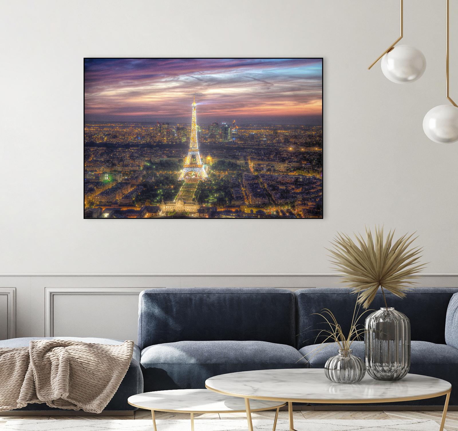 The sparkling lights of the Eiffel Tower by Nick Jackson on GIANT ART - pink city scene