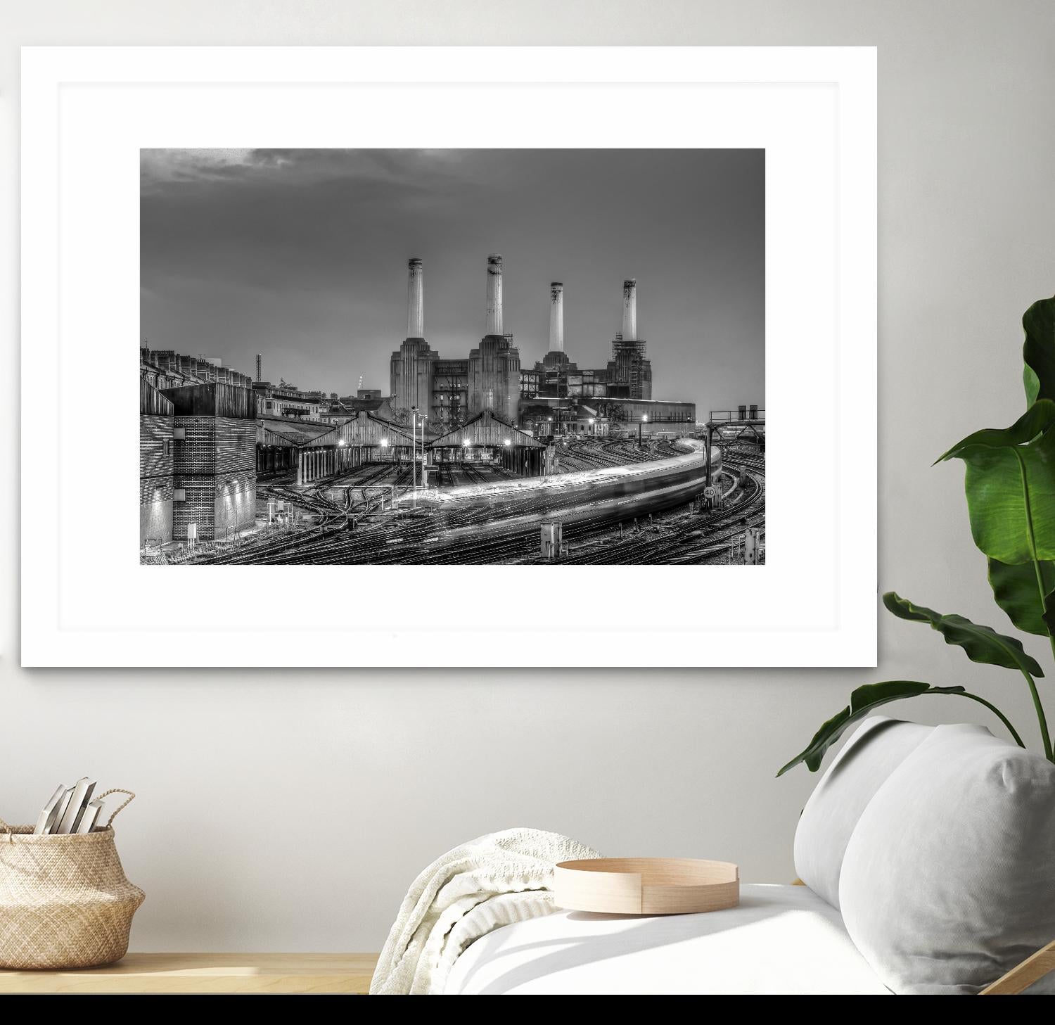 Trains pass Battersea Power Sation by Nick Jackson on GIANT ART - white city scene