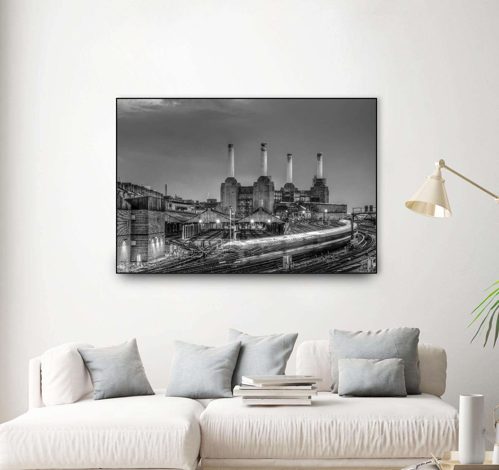 Trains pass Battersea Power Sation by Nick Jackson on GIANT ART - white city scene
