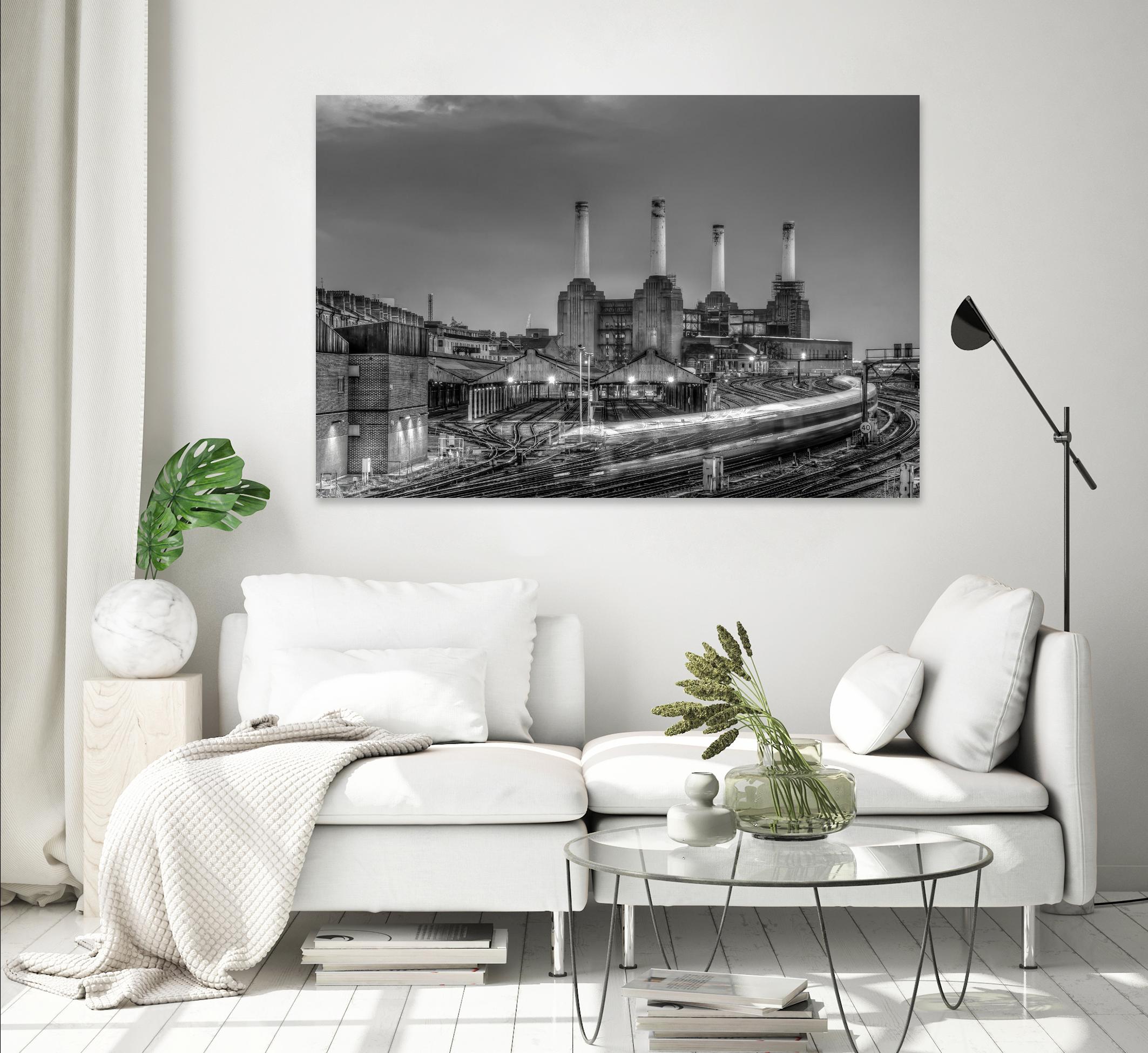 Trains pass Battersea Power Sation by Nick Jackson on GIANT ART - white city scene