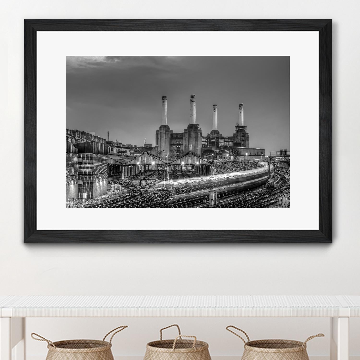 Trains pass Battersea Power Sation by Nick Jackson on GIANT ART - white city scene