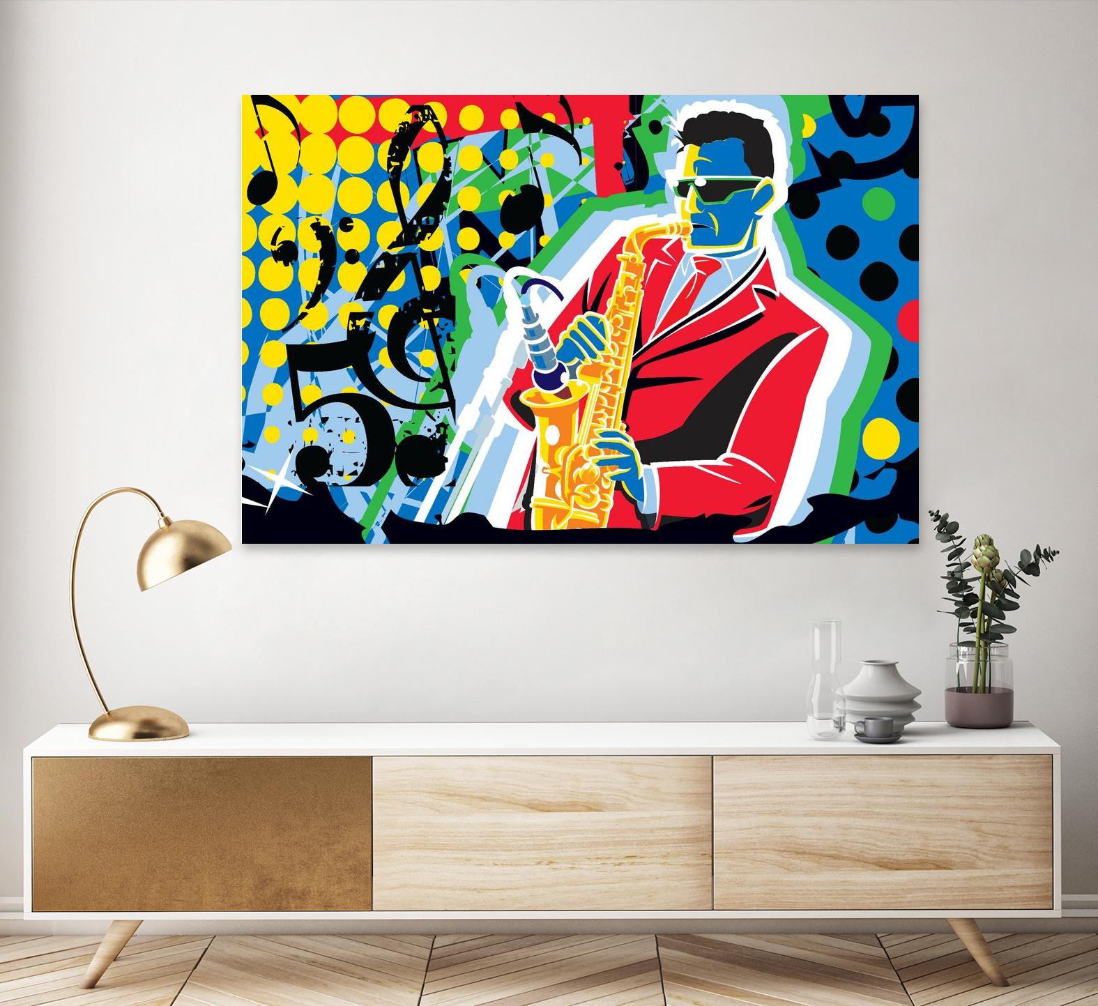 Music Go by Ray Lengelé on GIANT ART - red animé saxo