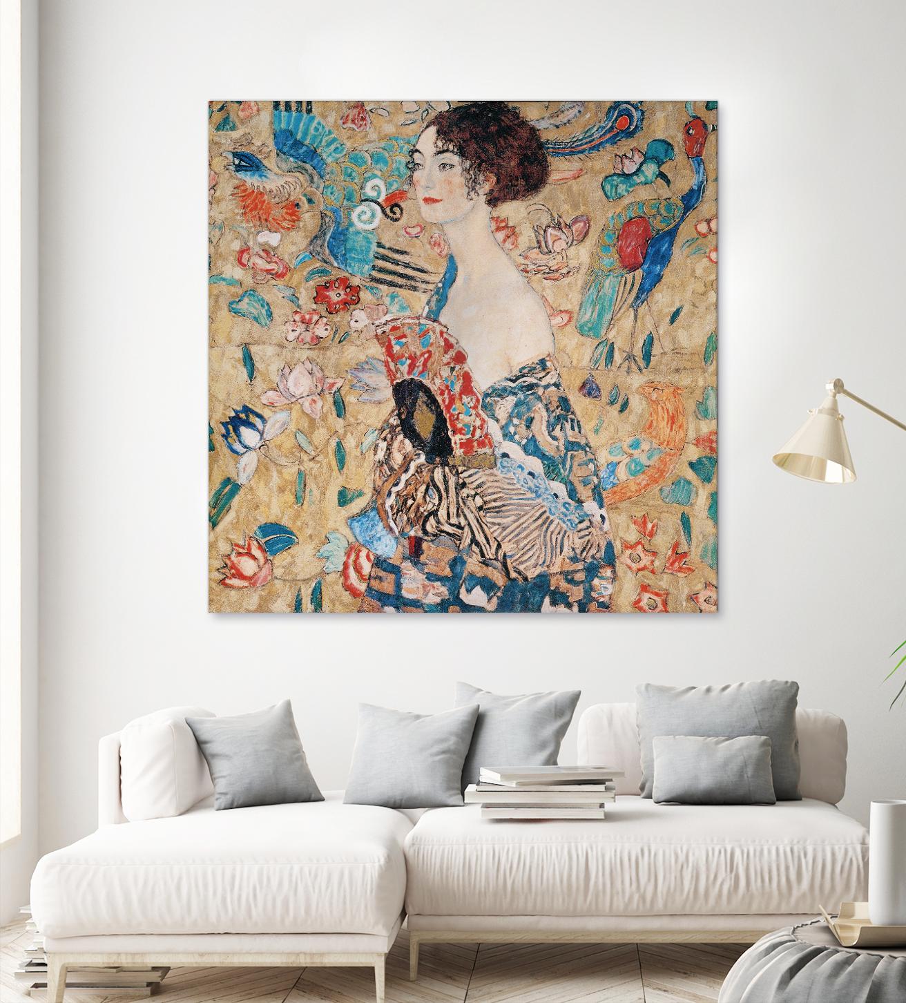 Woman with fan by Gustav Klimt on GIANT ART - gold masters féminité