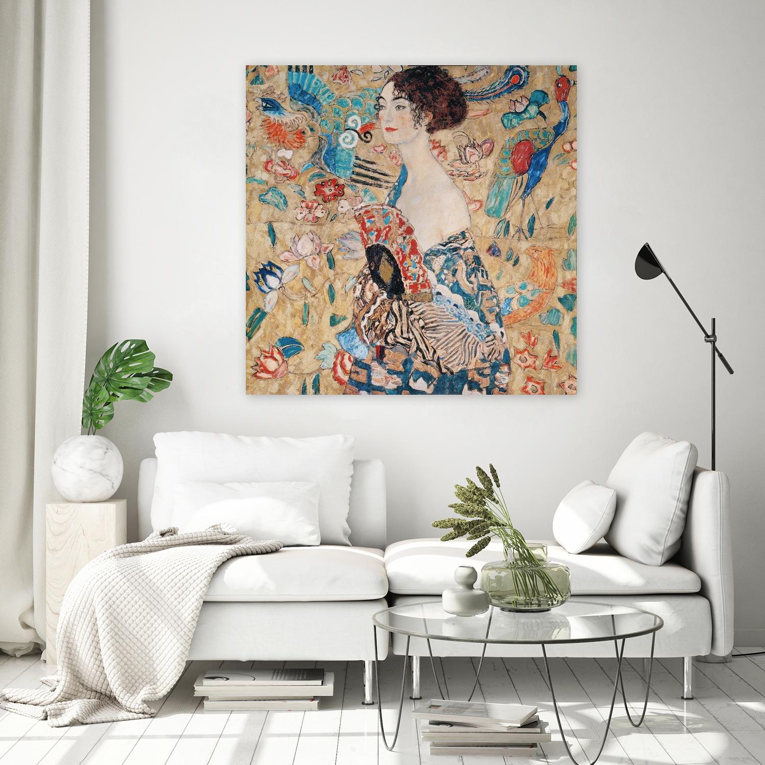 Woman with fan by Gustav Klimt on GIANT ART - gold masters féminité
