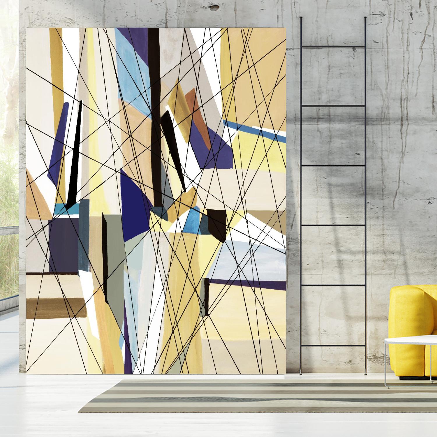SeaCruise by Lori Dubois on GIANT ART - beige geometric shapes angled black lines