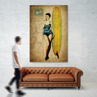 Pinup Girl Surfing by GI ArtLab on GIANT ART - yellow vintage