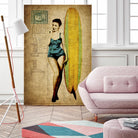 Pinup Girl Surfing by GI ArtLab on GIANT ART - yellow vintage