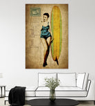Pinup Girl Surfing by GI ArtLab on GIANT ART - yellow vintage
